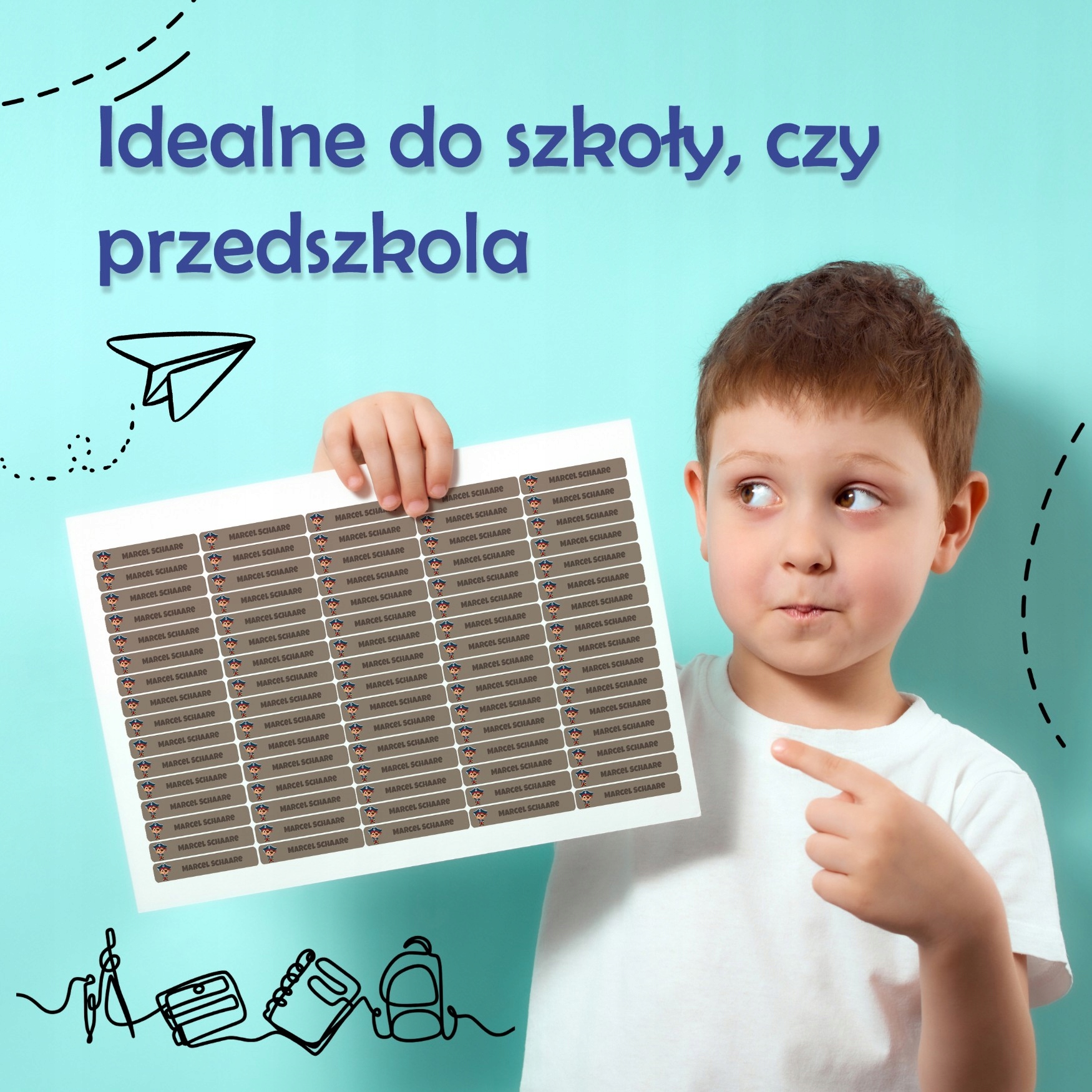 Neperšlampami vardiniai lipdukai darželiui ir mokyklai, 80 vnt, 55x8mm