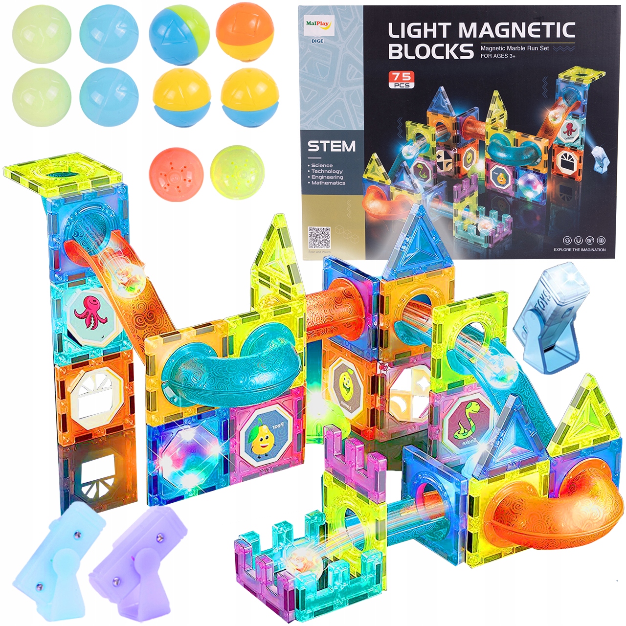 MalPlay šviesiantis magnetinis konstruktorius 75 dalių