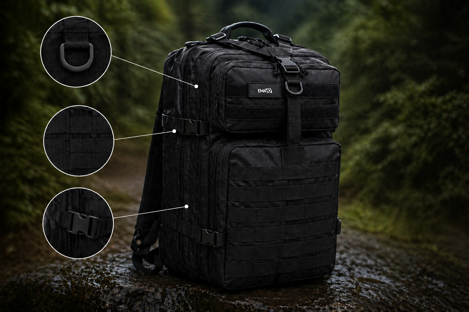 Karinė taktinė išgyvenimo turistinė kuprinė 15,6" 40L karinė juoda