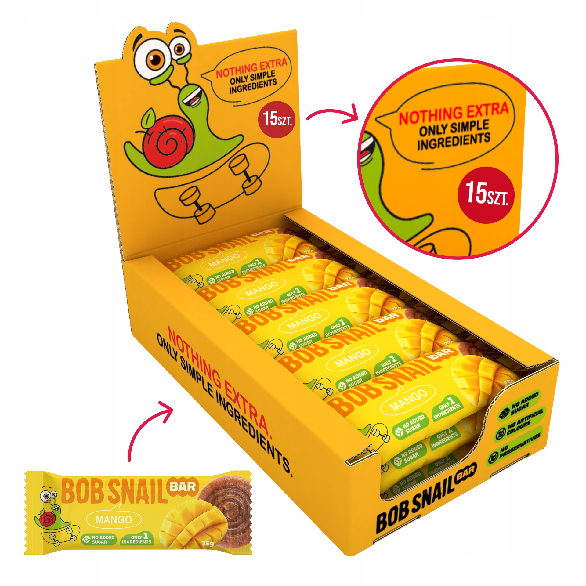 Bob Snail mango vaisių batonėlis 15x35g