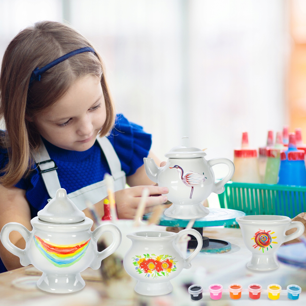 MalPlay porceliano arbatos komplektas su dažais ir šepetėliais