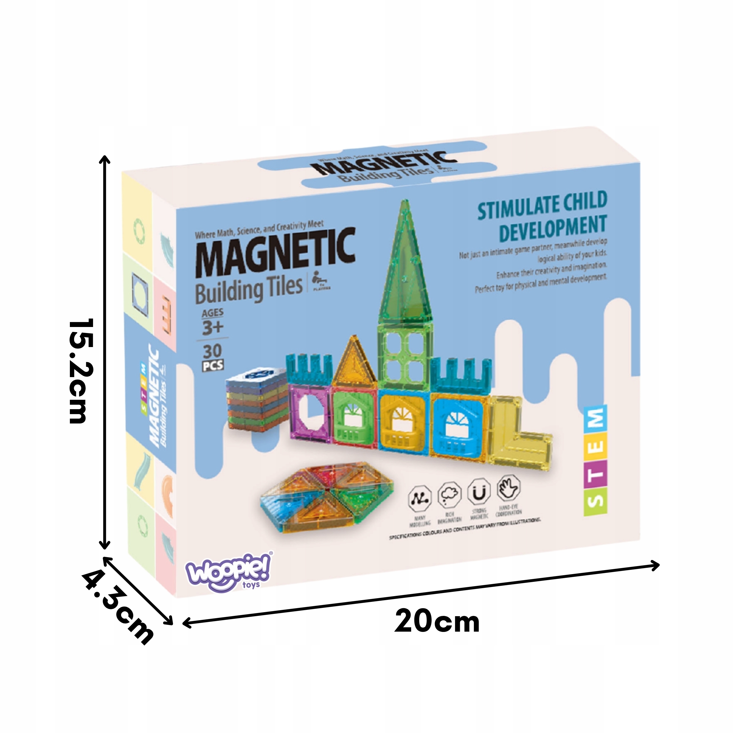WOOPIE Magnetiniai konstrukciniai blokai 3D pilies edukacinis rinkinys 30 vnt.