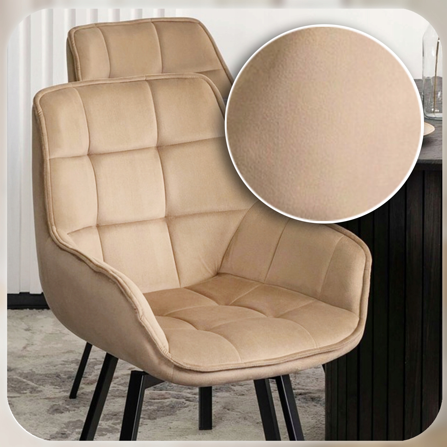 Minkšta veliūrinė pasukama kėdė valgomajam Virtuvei Svetainė Beige LUNA