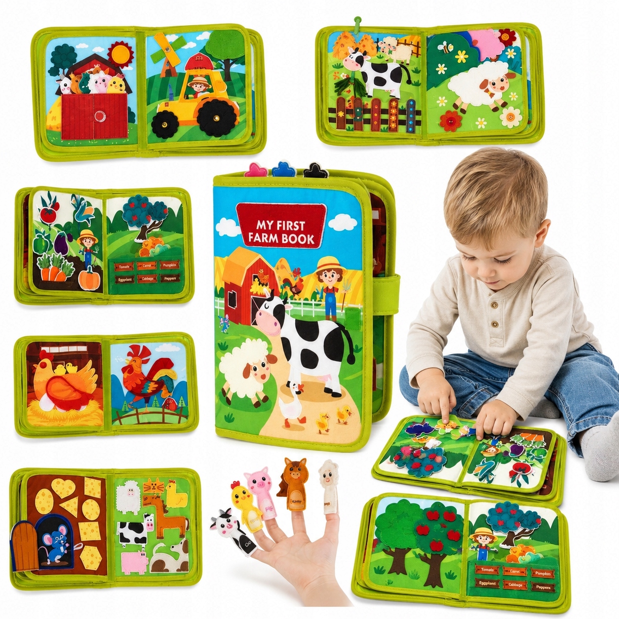 JAUTIMO KNYGA Velcro Velcro Gyvūnai Montessori Vaikai