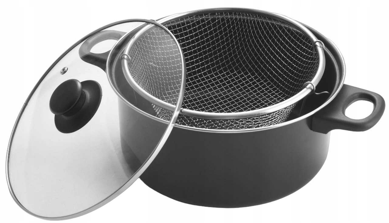 GRUBČIŲ PUODAS SU KOŠTU GRUPĖTI 24cm 3,4L JUODŲJŲ DUJŲ INDUKCIJA