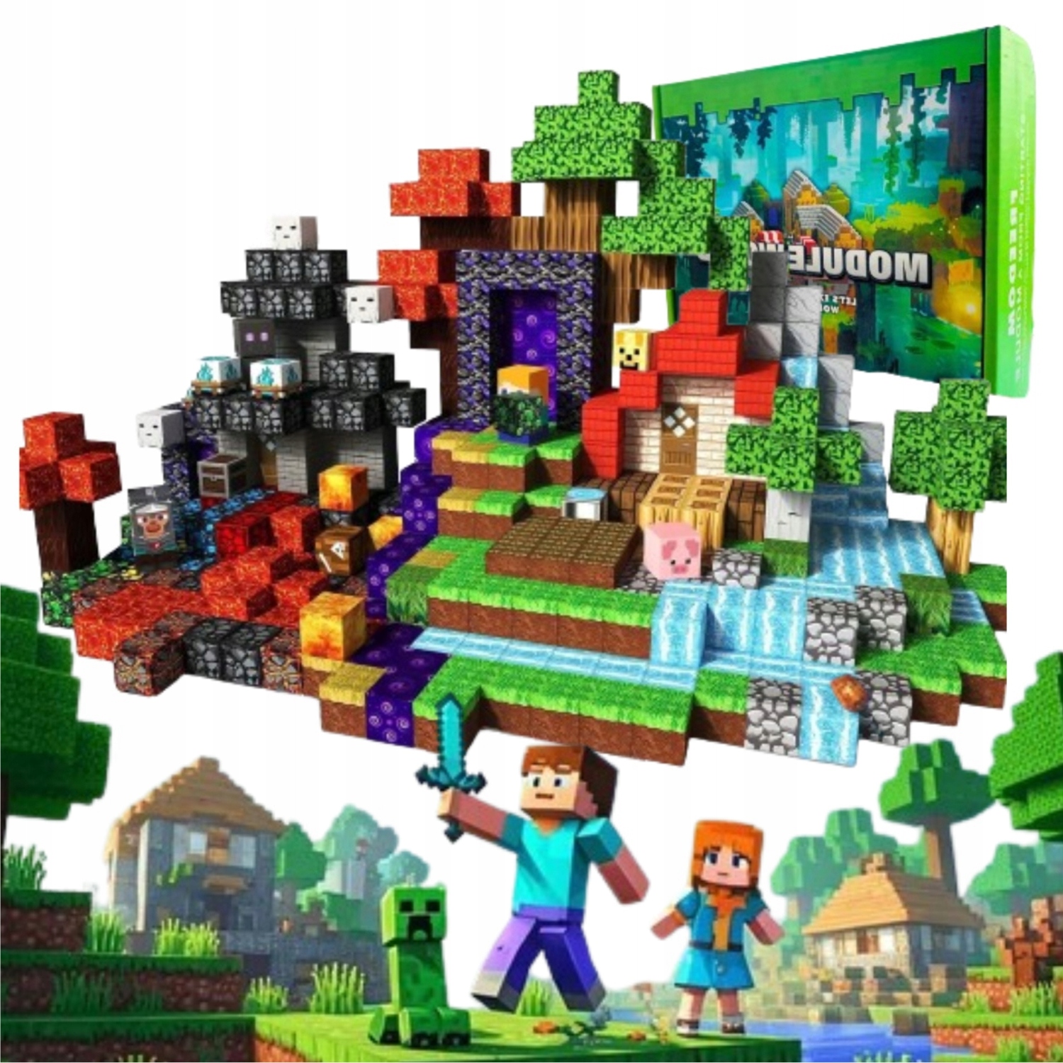 MAGNETINIAI BLOKAI MIX MINECRAFT 200 ELEMENTS RINKINYS KUBŲ BLOKAI