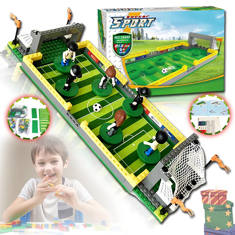 Futbolo stadiono blokų rinkinys, kuriame yra 6 futbolininkai - 225 vnt. Vaikų gynimo diena