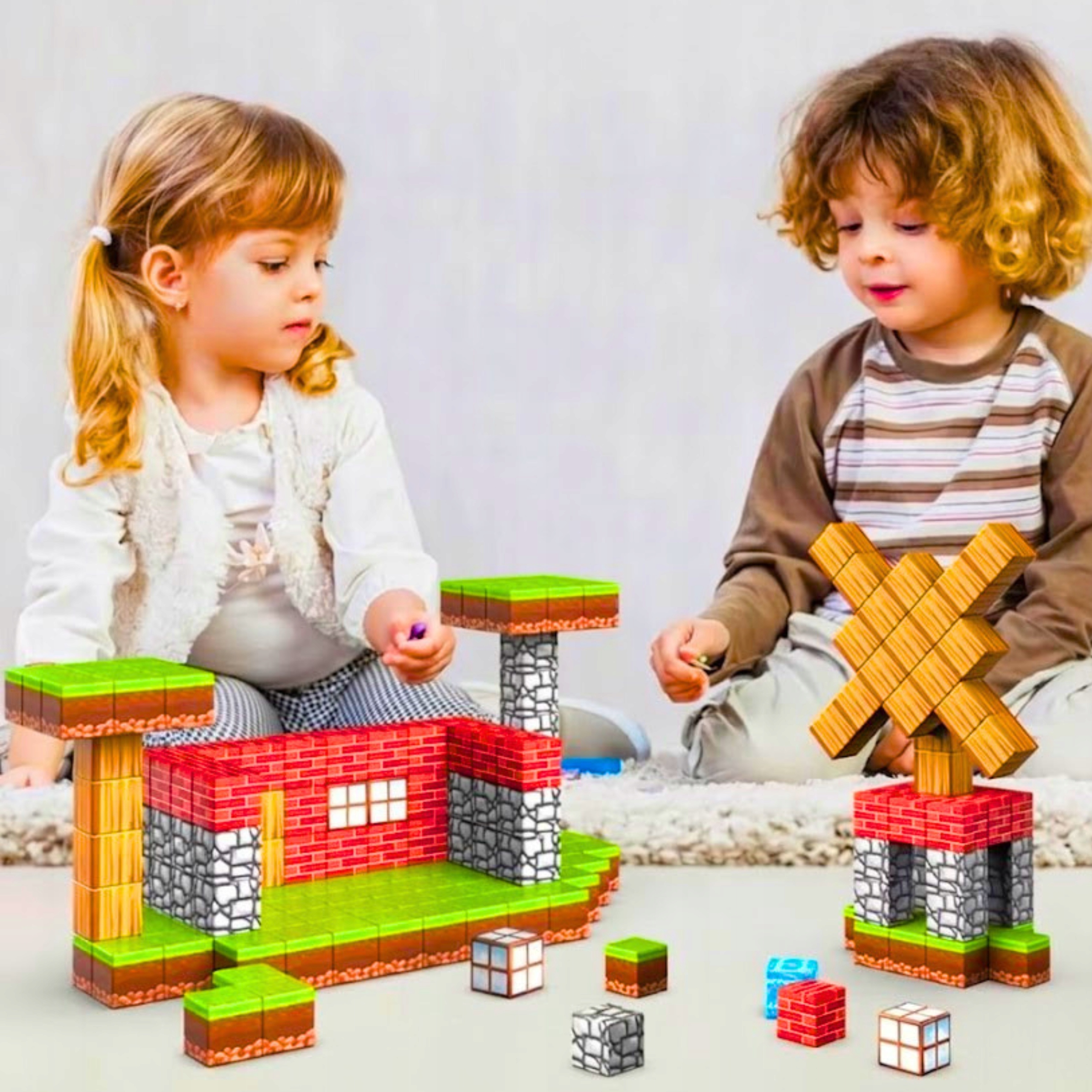 Magnetiniai blokai 208 dalių 3D kubeliai