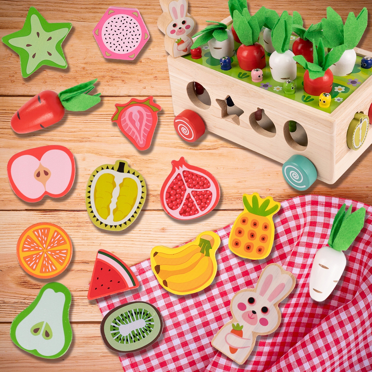 MalPlay medinė Montessori dėlionė su voleliu