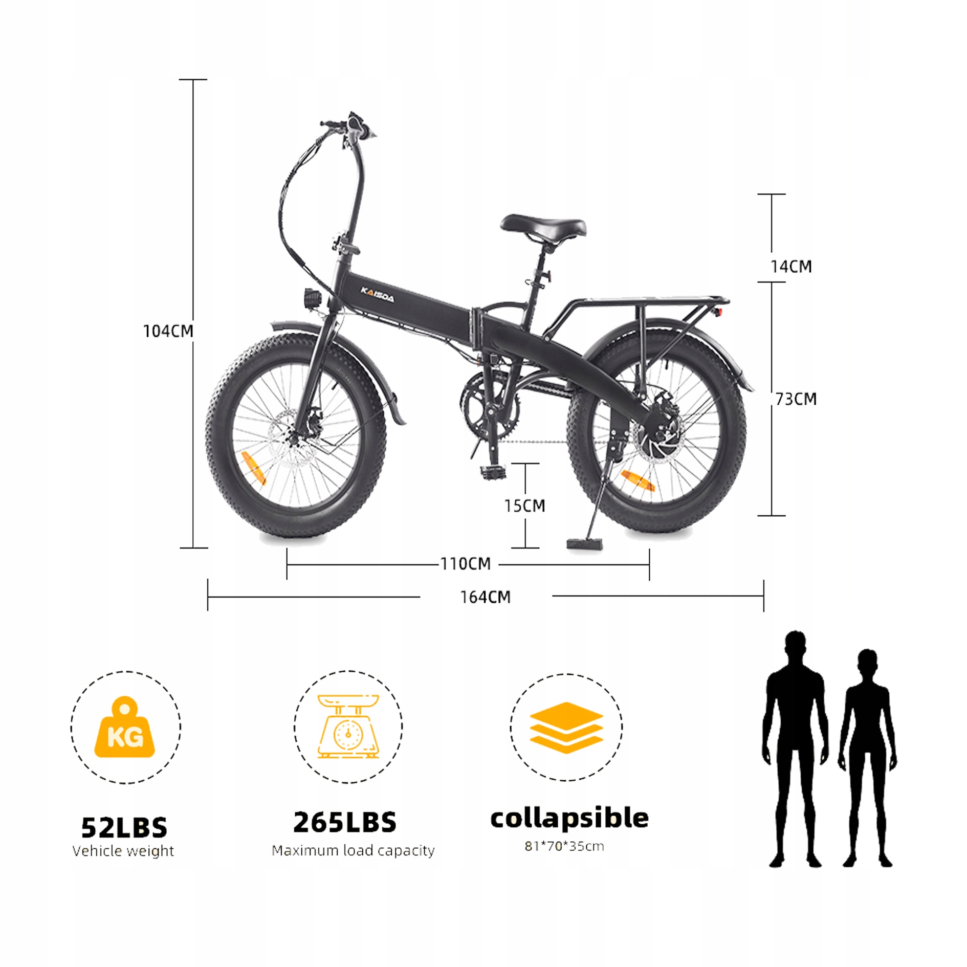 KAISDA K2C City elektrinis dviratis 250W 36V 10.4Ah 25KM/H 50KM 20"*3.0 LCD
