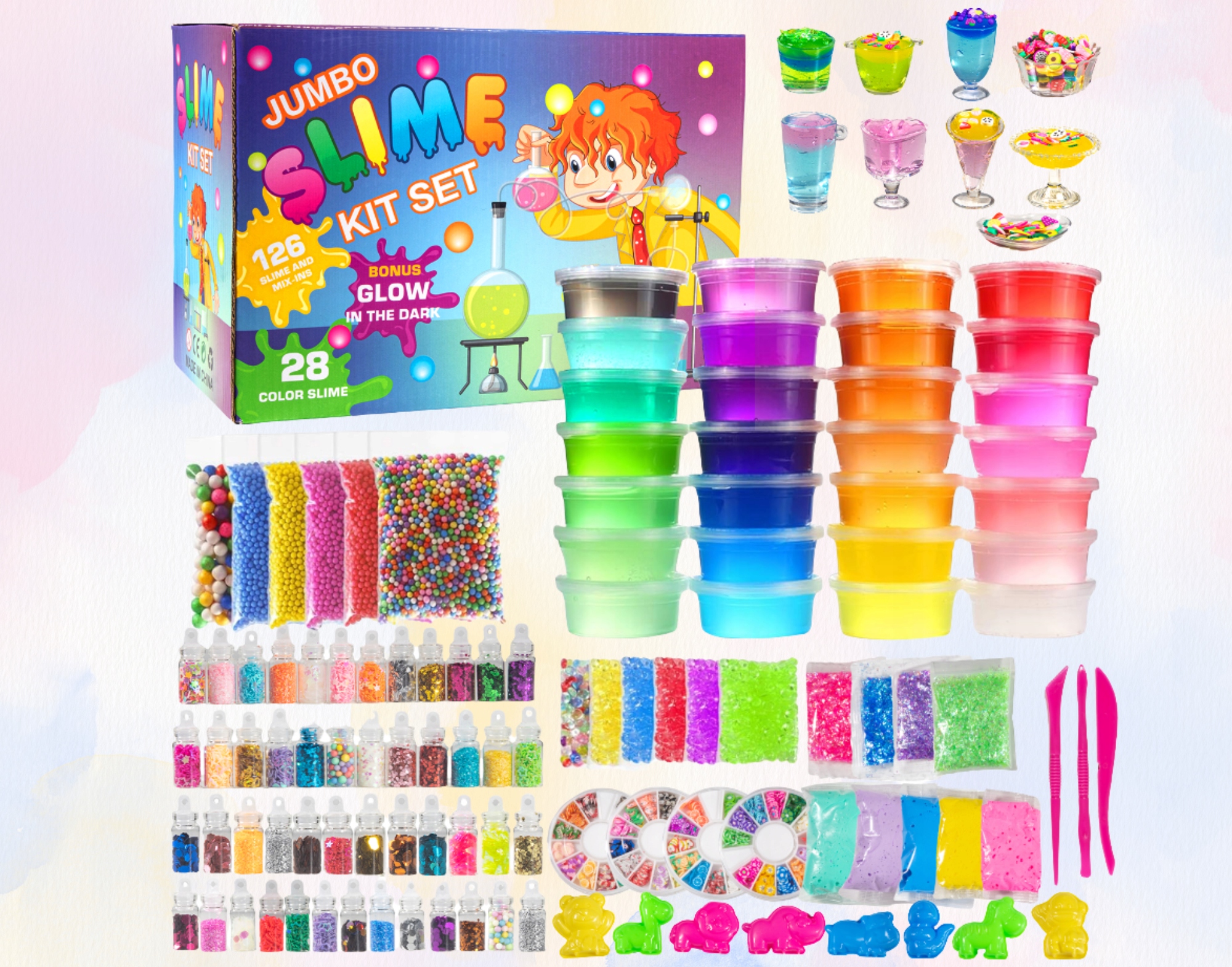 DIDELIS SLIME RINKINYS, SLIMŲ GAMYBAI VAIKAMS PLASTIKOS PASTA 126in1
