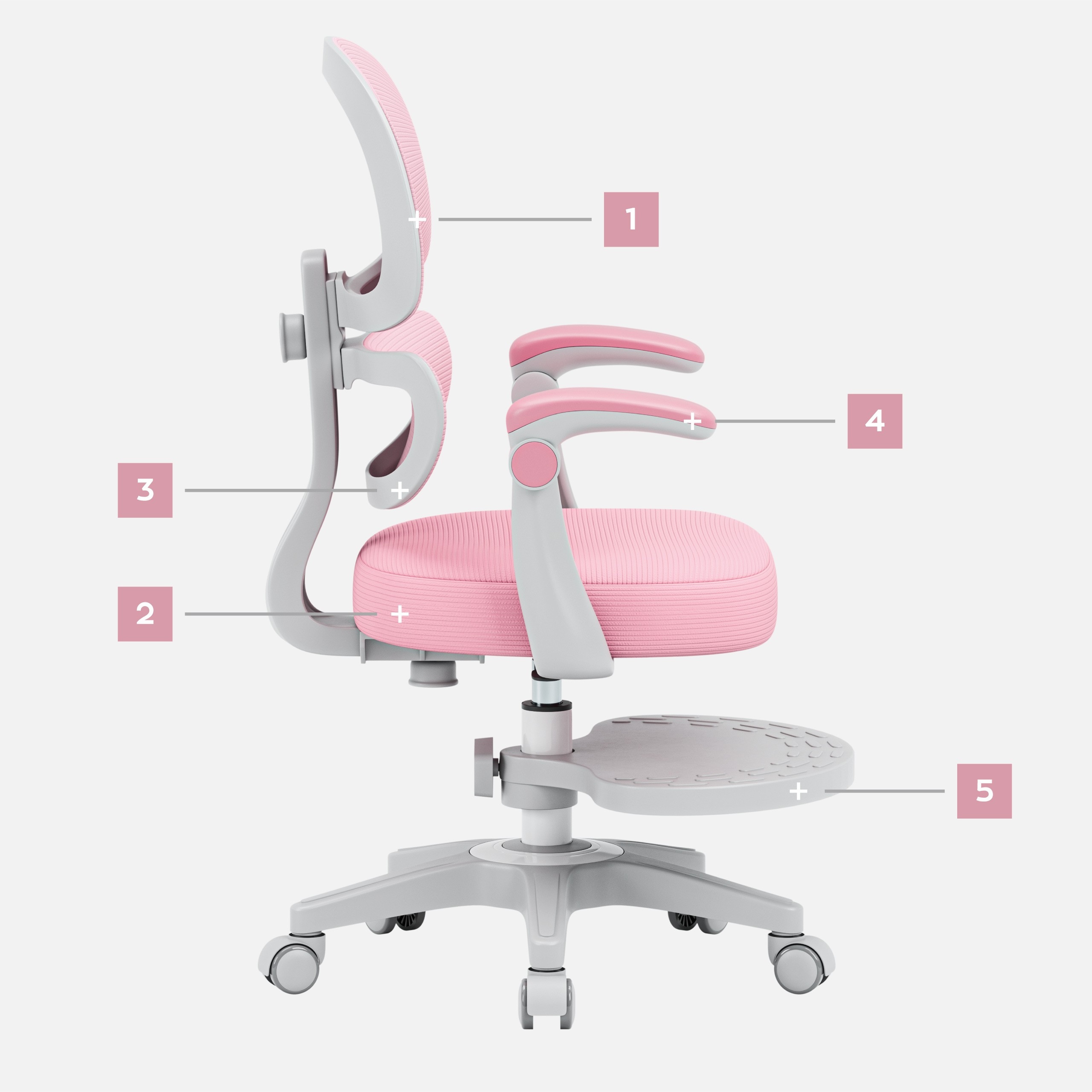 Markadler vaikiška ergonominio rožaus biuro besisukanti kėdė