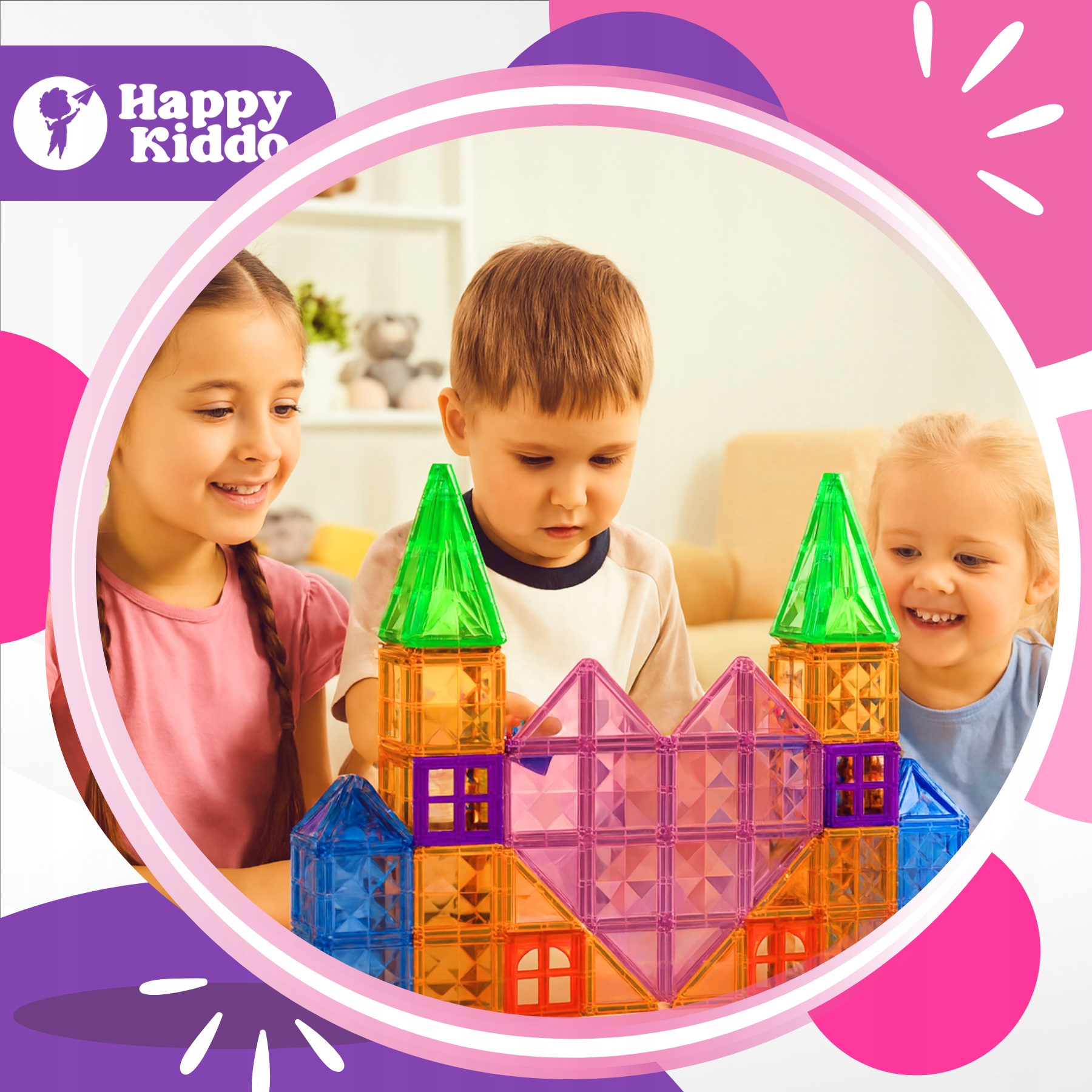 Mokomieji kūrybiniai magnetiniai konstrukciniai blokeliai 3D 112 vnt. Happy Kiddo
