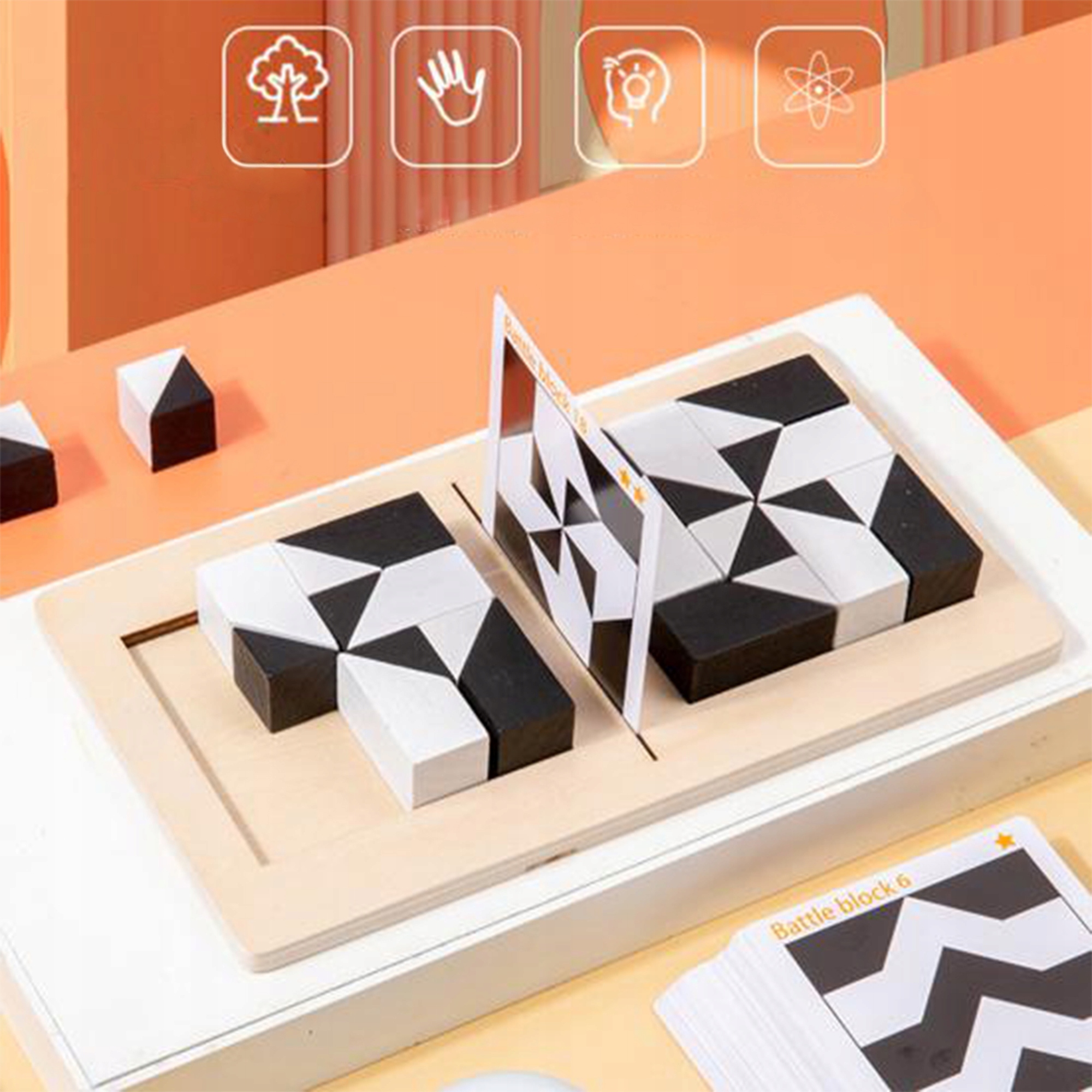 Geometriniai mediniai konstruktyvieji blokeliai Montessori