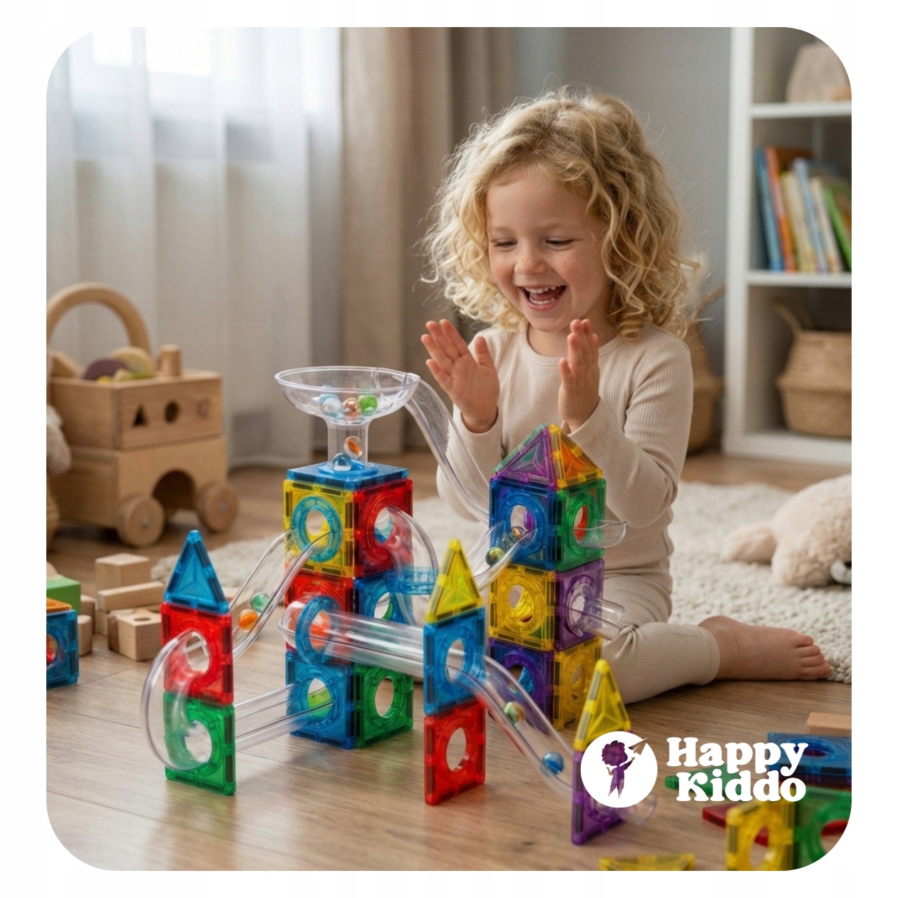 Happy Kiddo magnetiniai klotai su ratilais, 71 el