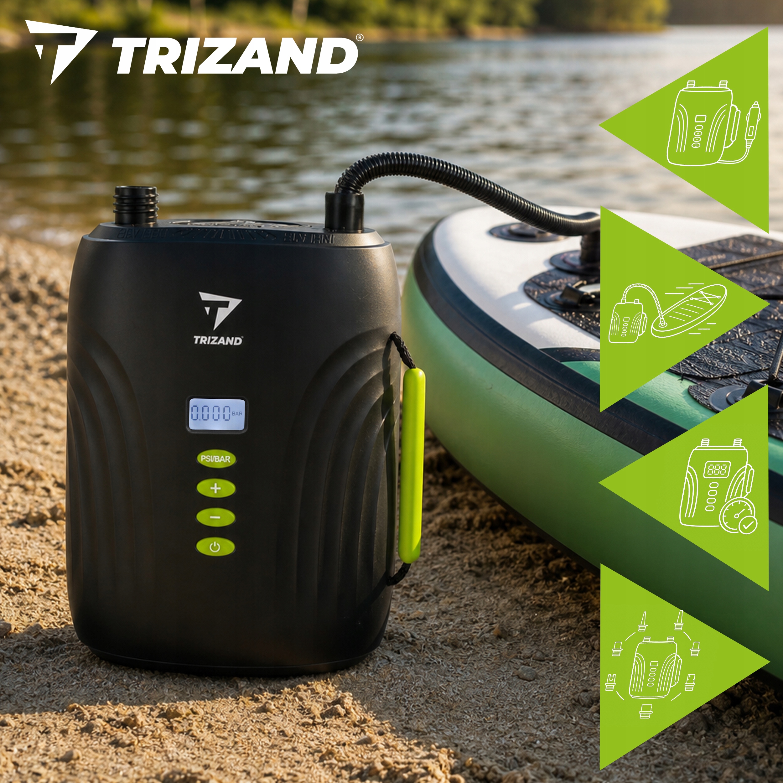 Trizand elektrinė pompa SUP deškai su keičiamais antgaliais