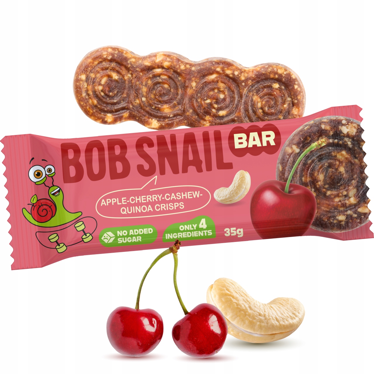 BOB SNAIL vaisių batonėlis APPLE CHERRY anakardžiai be pridėtinio cukraus 15x35 g