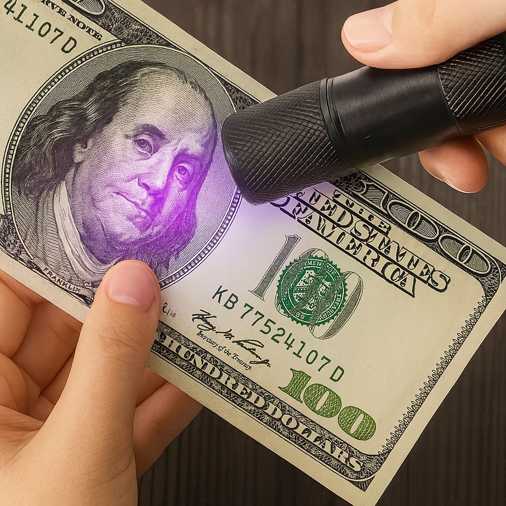 UV BIRŠTYNAS GINTARINĖS ŠLAPIMO DĖMĖMS GYVINTINIŲ BANKNOTŲ 9 LED