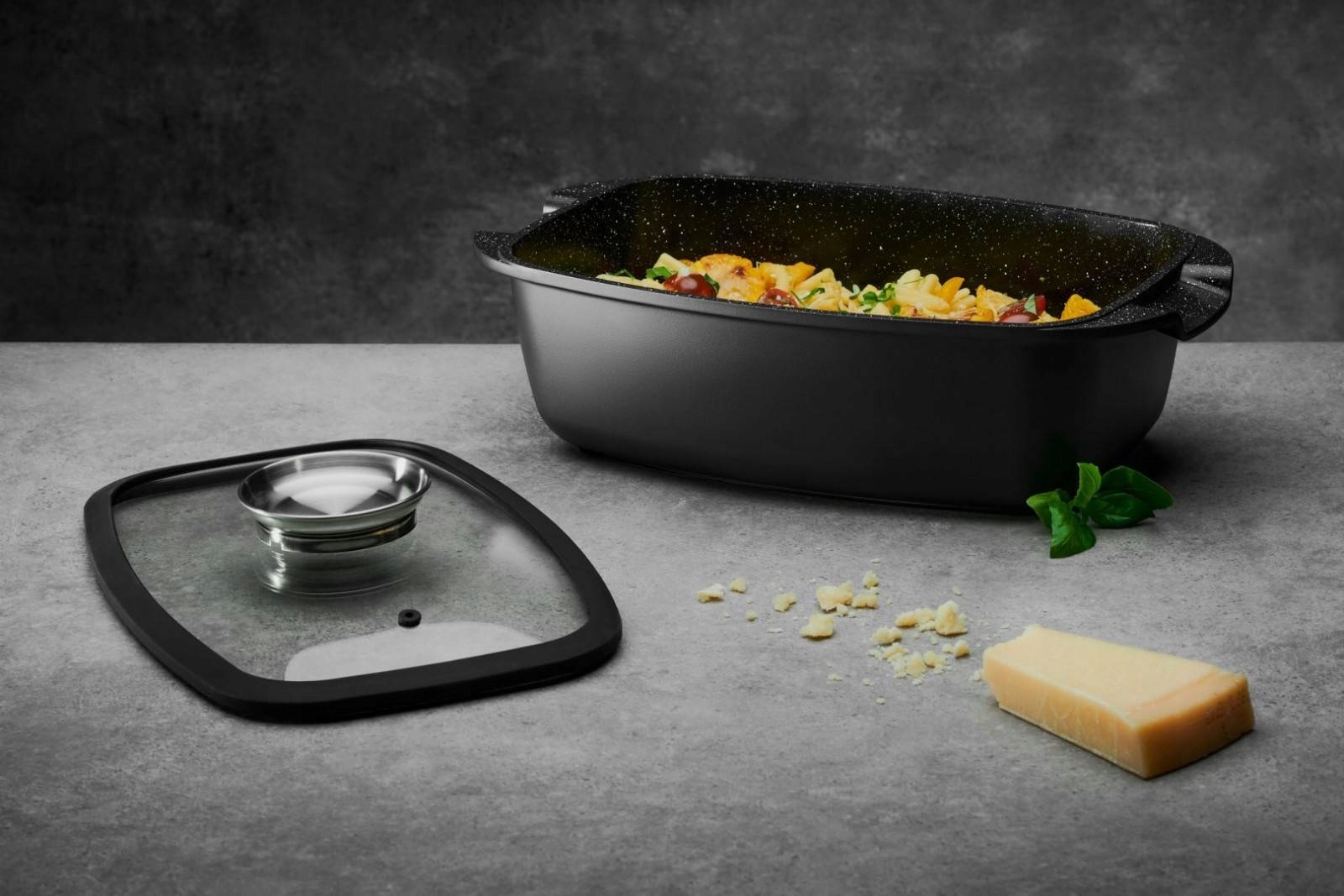 Keraminė keptuvė su grūdintu dangčiu GERLACH GRANITEX neprideganti 5,6 l