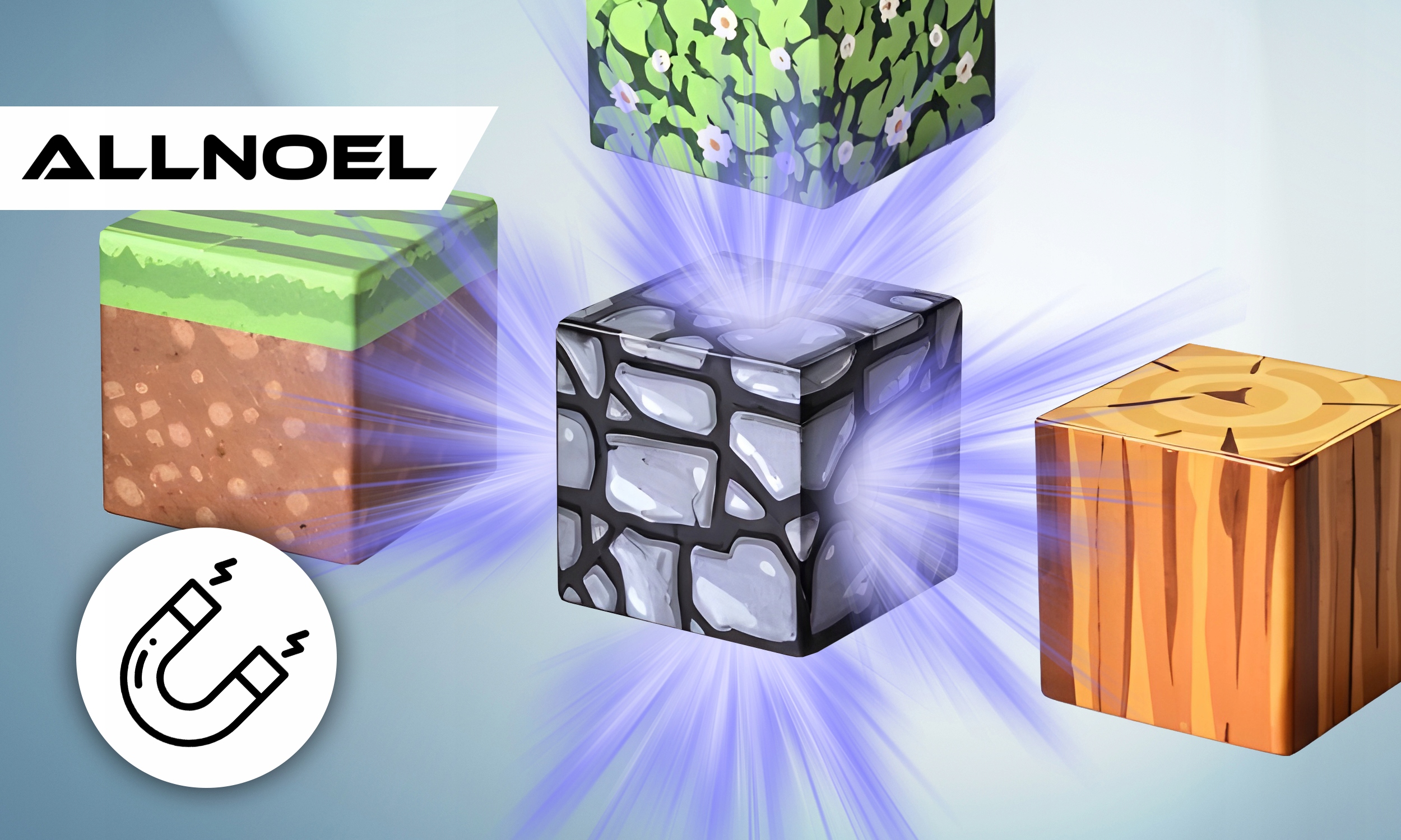 MAGNETINIAI BLOKAI 501 EL KUBAS VAIKAMS + 6 PIXEL FIGURĖLIŲ RINKINYS
