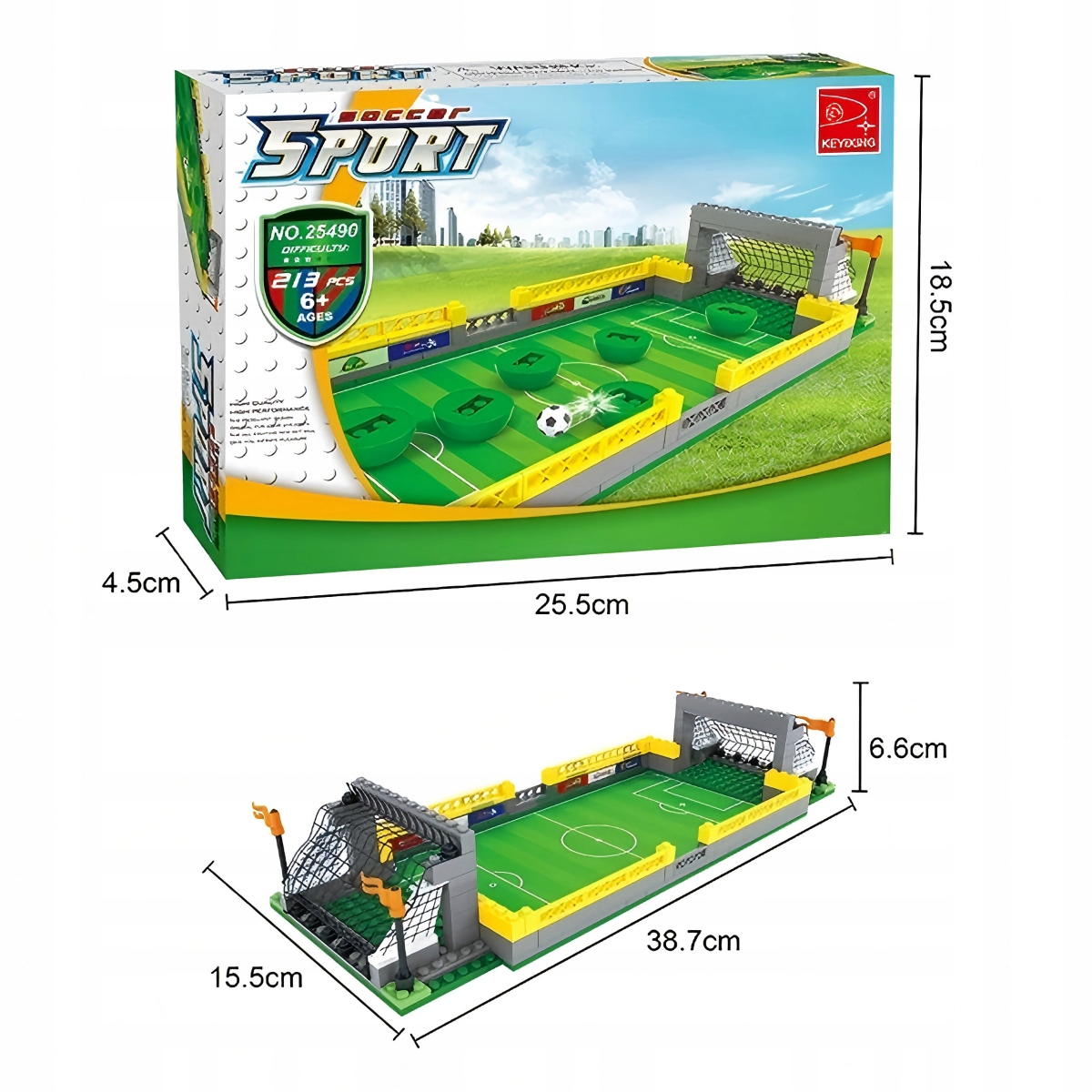 Futbolo stadiono blokų rinkinys, kuriame yra 6 futbolininkai - 225 vnt. Vaikų gynimo diena