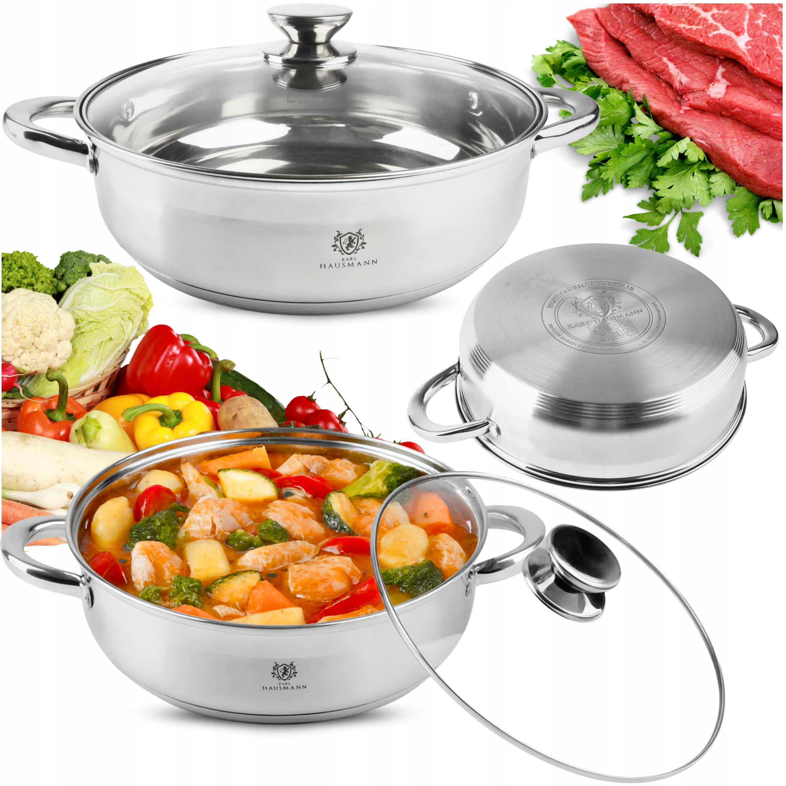 INDUKCINĖS DUJINĖS 7,6L 32cm nerūdijančio plieno indukcinis puodas SU MAŽAI KIETUS DANGIU