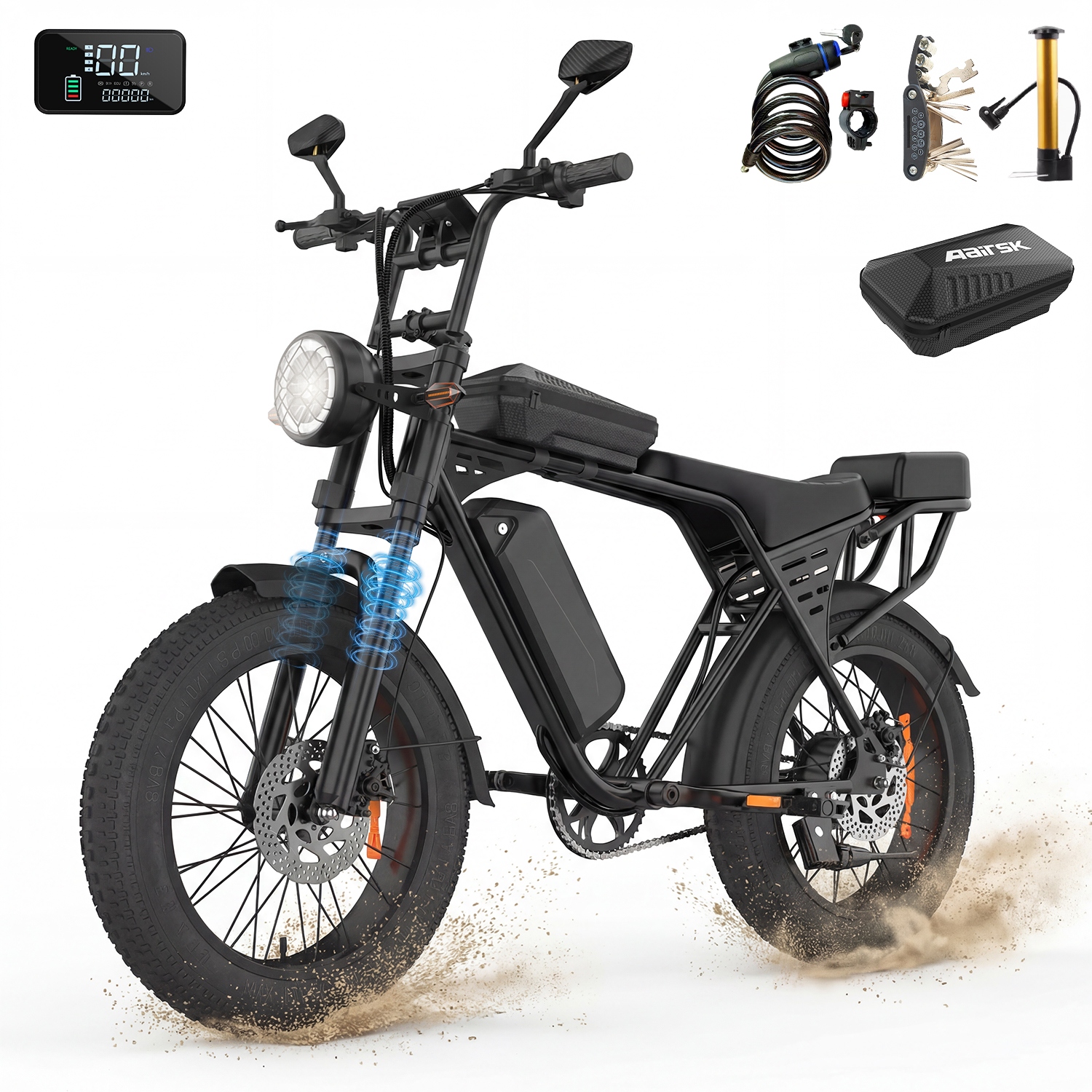 Elektrinis dviratis 20" Fat Bike Mountain 48-60KM diapazonas, 48V 15Ah elektroninis dviratis