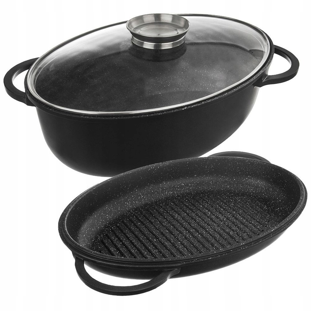 Kepimo skarda 10L 40X28X18CM ALIUMINIO STIKLO DANGINIS INDUKCINIAM 3 VIENŲ RINKINYS