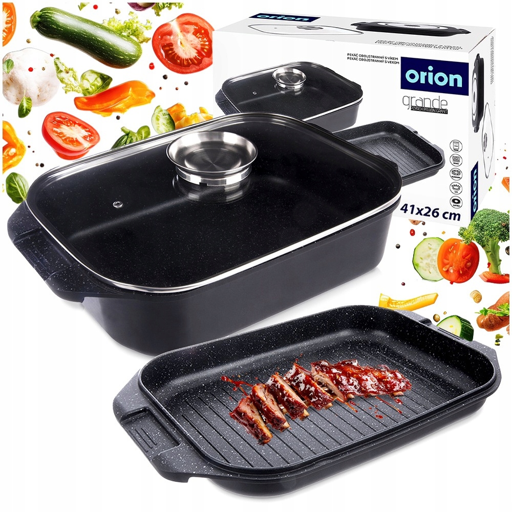 Kepimo skarda 7L 41X26X15CM ALIUMININIS SU GRILINIU KEPU IR STIKLINIU dangteliu