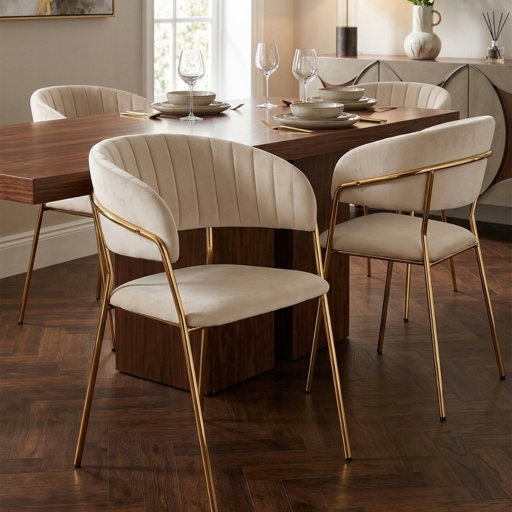MINŠTAS AKSOMINĖS VIRTUVĖS KĖDĖ MODERN GLAMOUR BEIGE VELVET