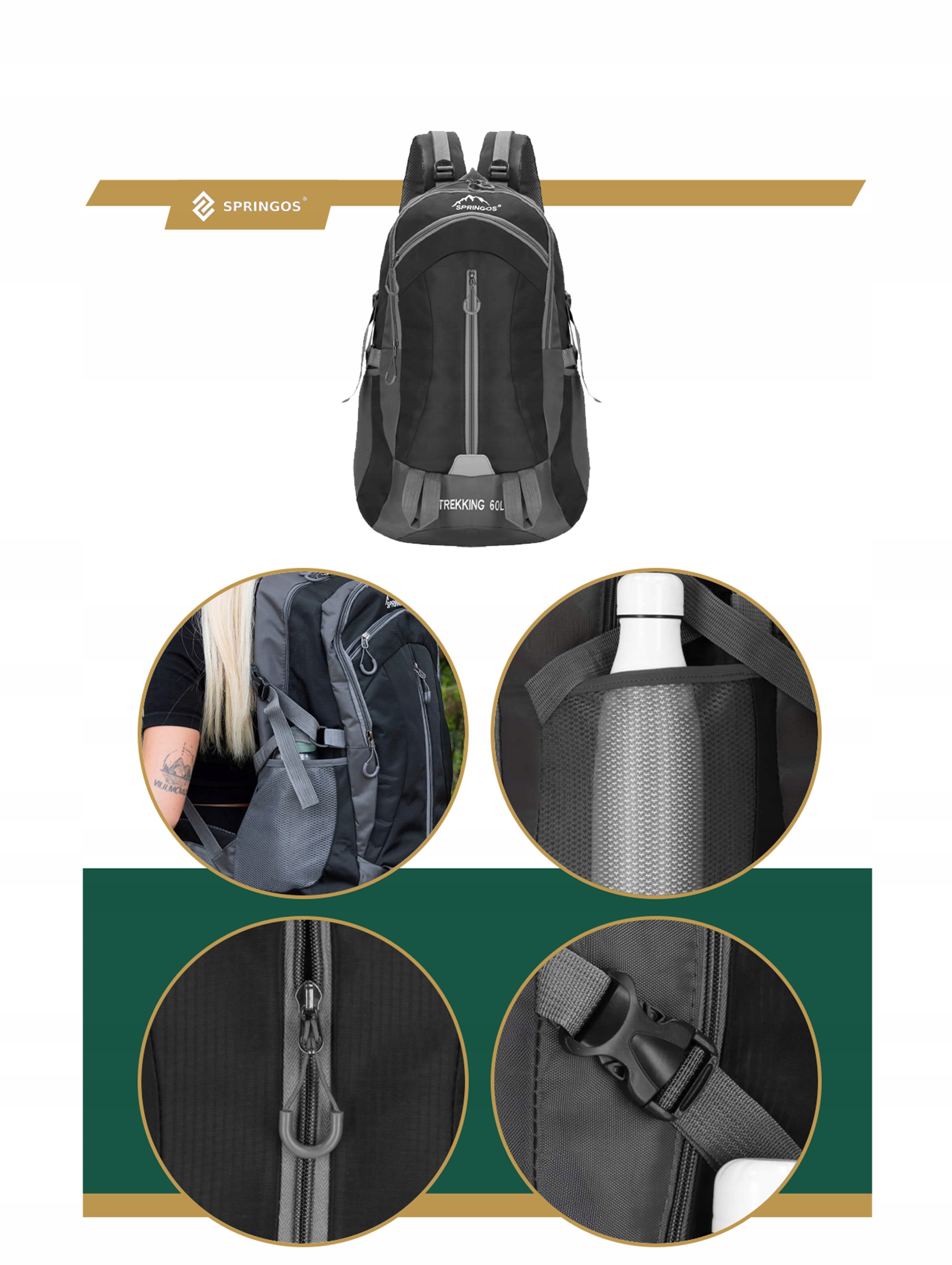 Springos trekinginis kuprinė, 60 l, juoda