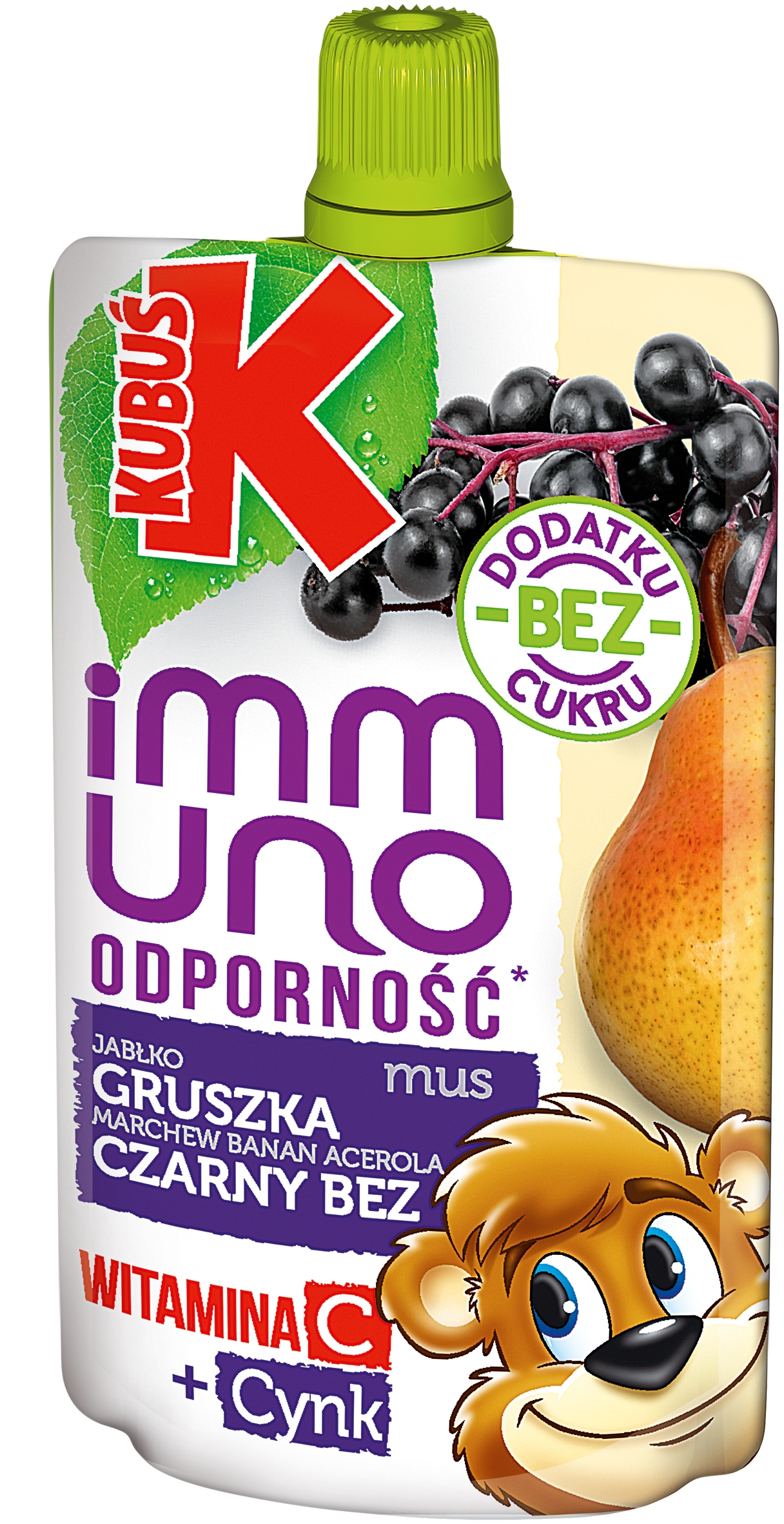 KUBUŚ Immuno vaisių putėsiai vaikams obuolių kriaušių juodieji šeivamedžiai 12x100 g