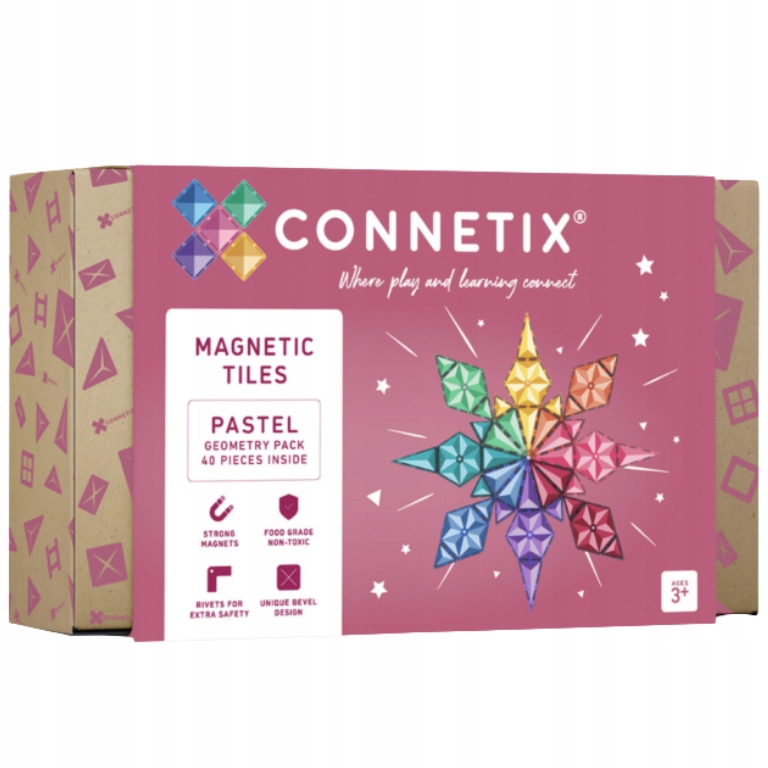 Connetix Pastel Geometry Pack magnetiniai blokeliai 40 vnt, geometrinės formos
