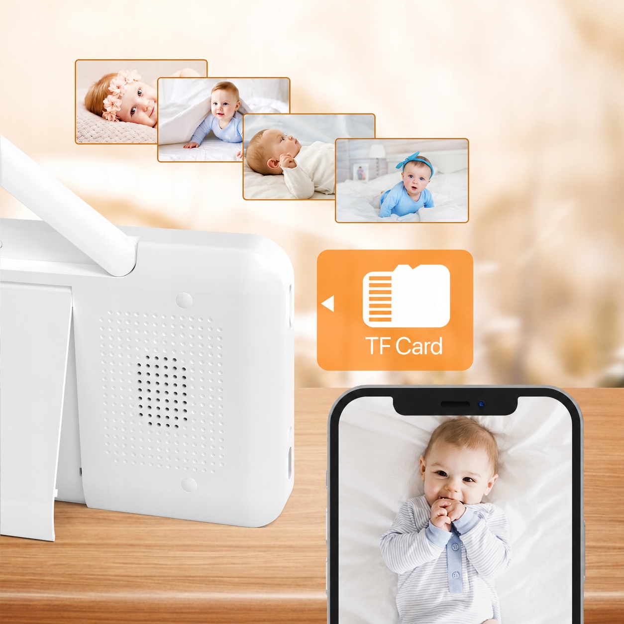 TKW elektroninė niania su 5 colių WiFi kamera ir lemputė