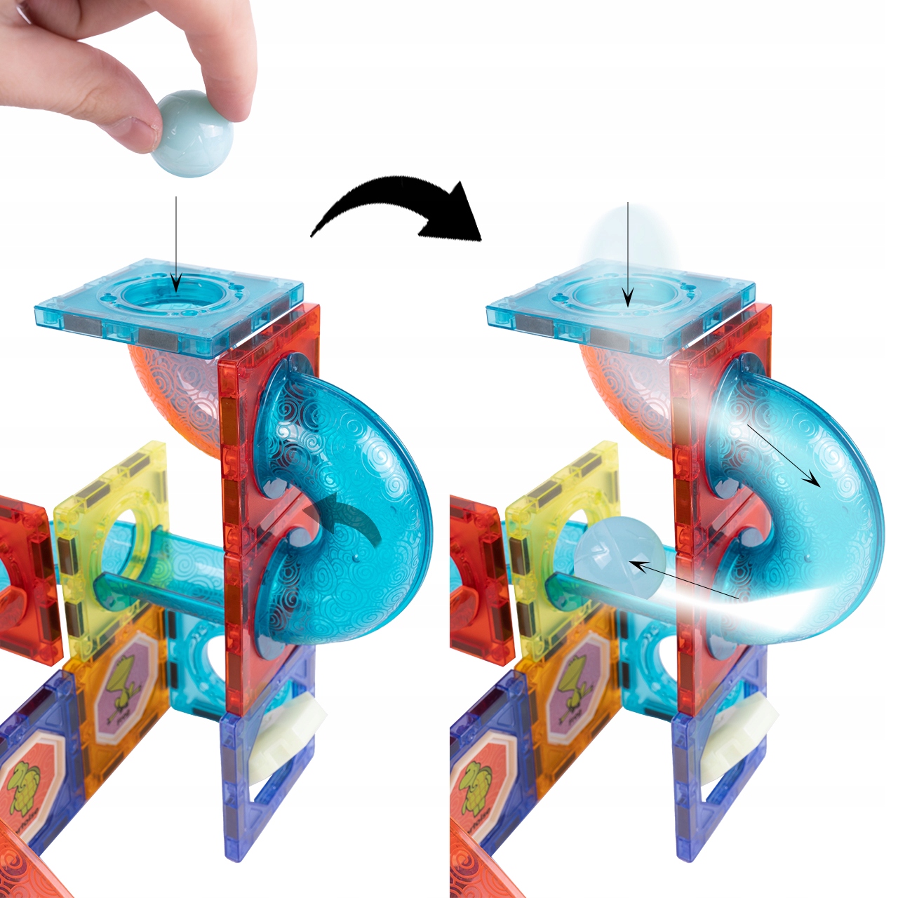 MAGNETINIAI KONSTRUKCINIAI BLOKAI 3D SVETINGI LED RUTULIU TAKAS 202 ELEMENTAI