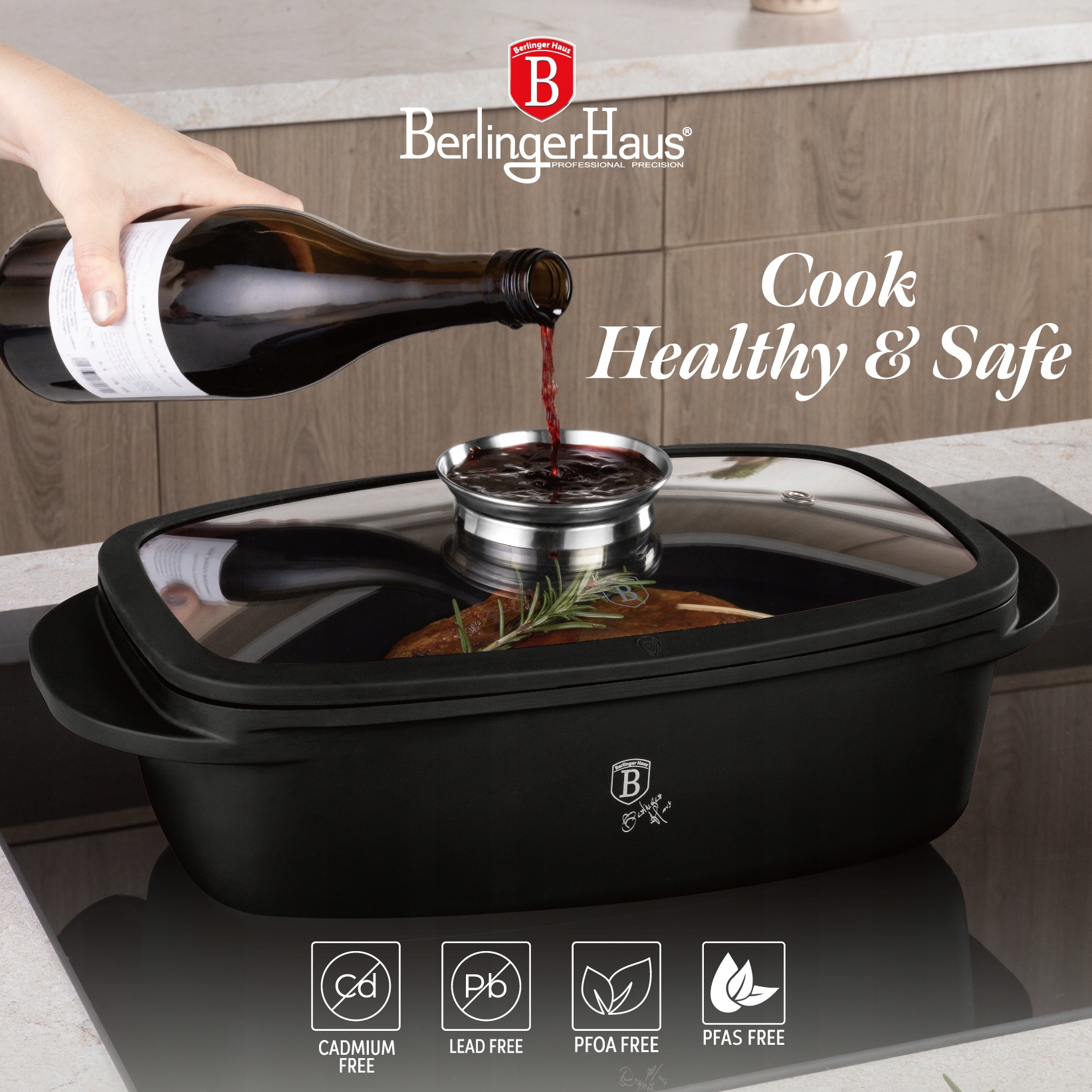 BerlingerHaus BH-8779 Matinė juoda kepimo skarda su kvapiąja priemone 6L