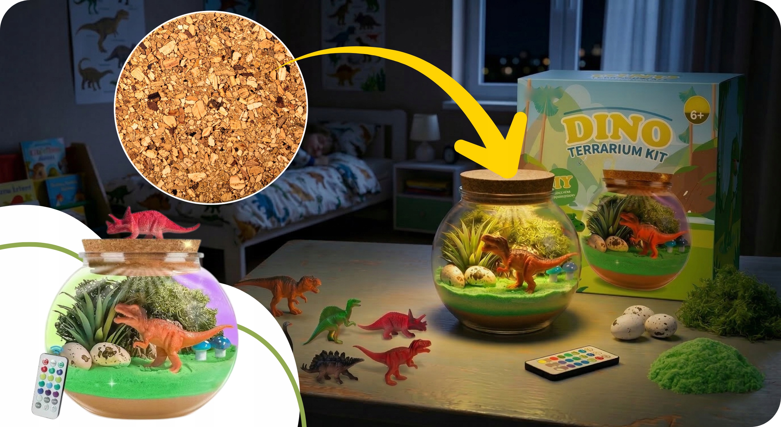 Para Toys dinozauro terariumas naktinė lempa su smėliu