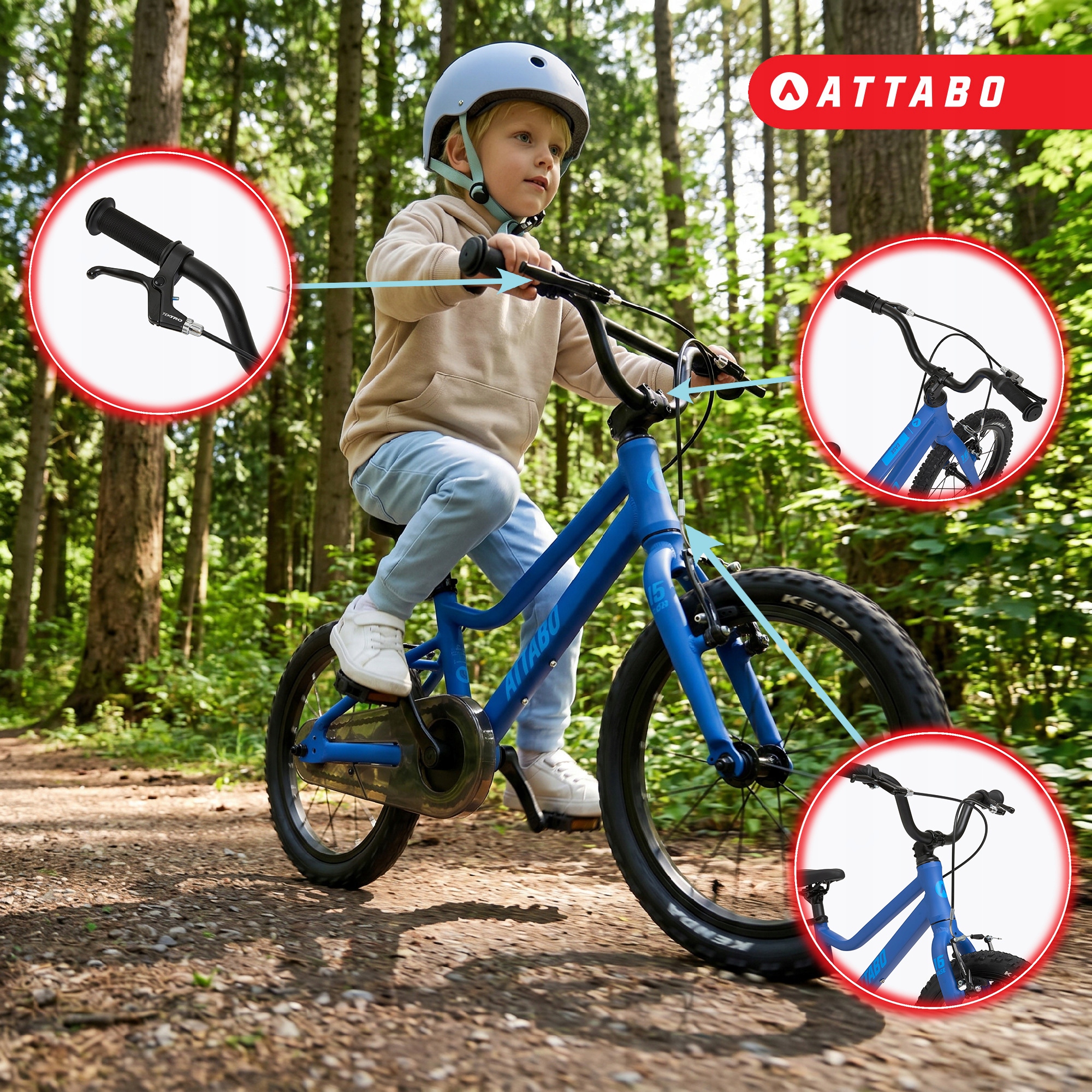 ATTABO EASE 16" vaikiškas dviratis 6,4 kg Gen 2 mėlynas LIGHT ALIUMINIO RĖMAS