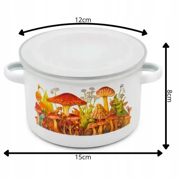 Puodas su dangteliu emaliuotas puodas 18cm virtuvės sriuboms grybai 2,2 l
