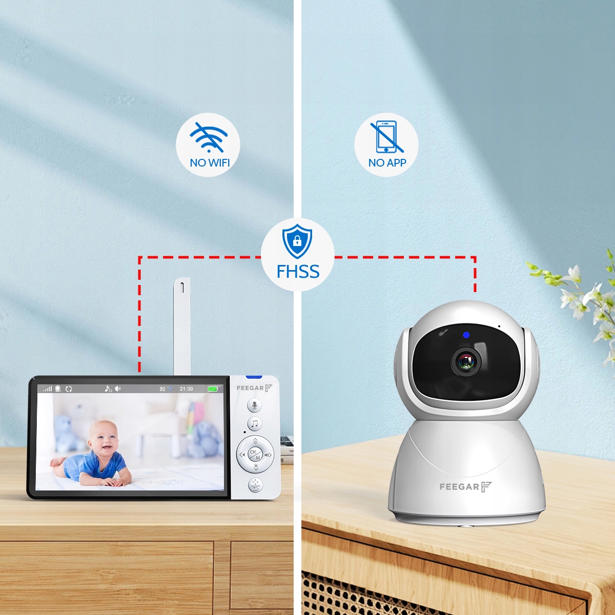 ELECTRONIC NANNY Feegar DVI kamera LCD 5 colių 5000 mAh ZOOM Įrašymas