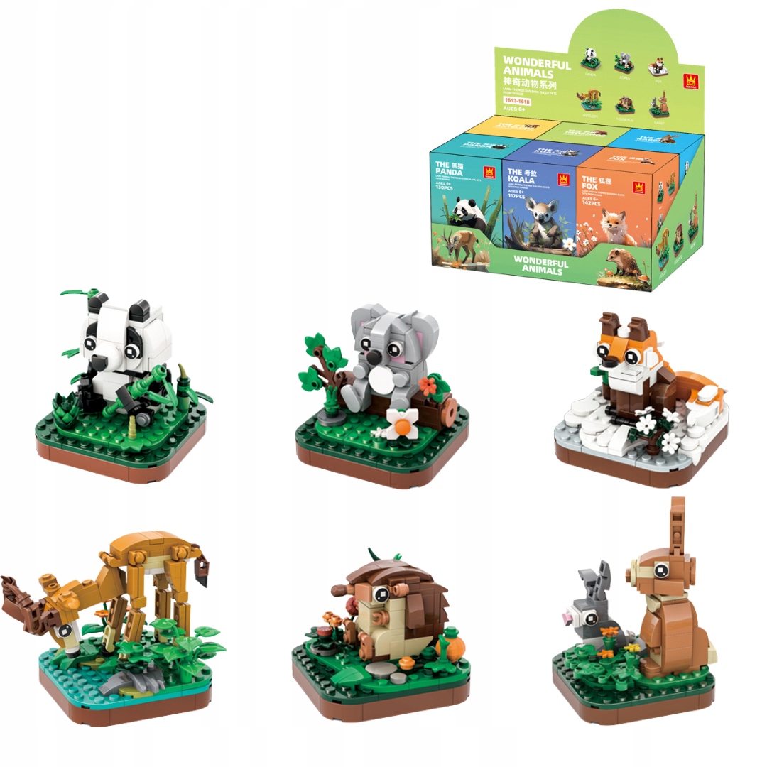 KALUKŲ RINKINYS GYVŪNAI 6in1 (panda, koala, lapė, elnias, ežiukas, triušis) Wange