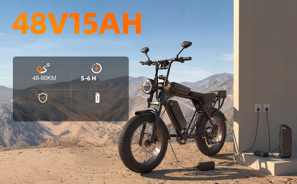 Elektrinis dviratis 20" Fat Bike Mountain 48-60KM diapazonas, 48V 15Ah elektroninis dviratis