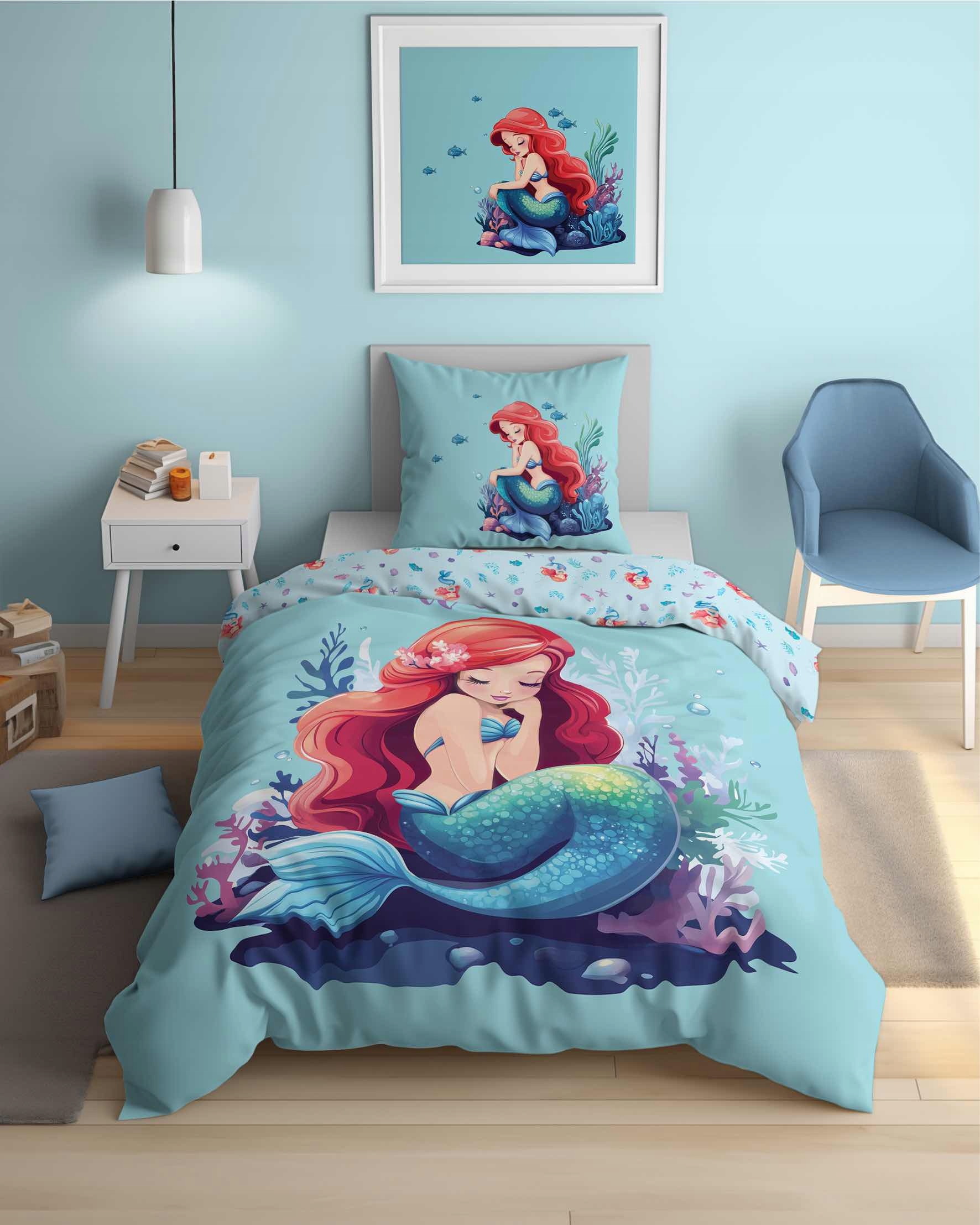 PATALYNĖ 160x200 GLOW IN THE DARK Fluo Mermaid 100% MEDVILNĖ