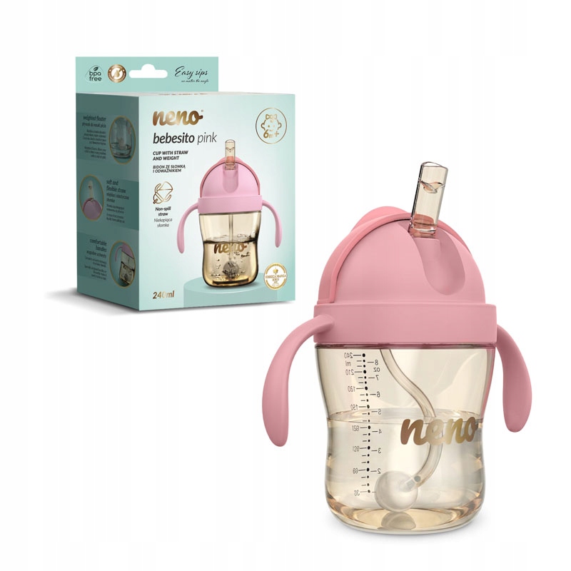 NENO BEBESITO ROŽAS VAIKŲ BUTELIUKAS SU ŠIAUDU IR SVORIS 240ml