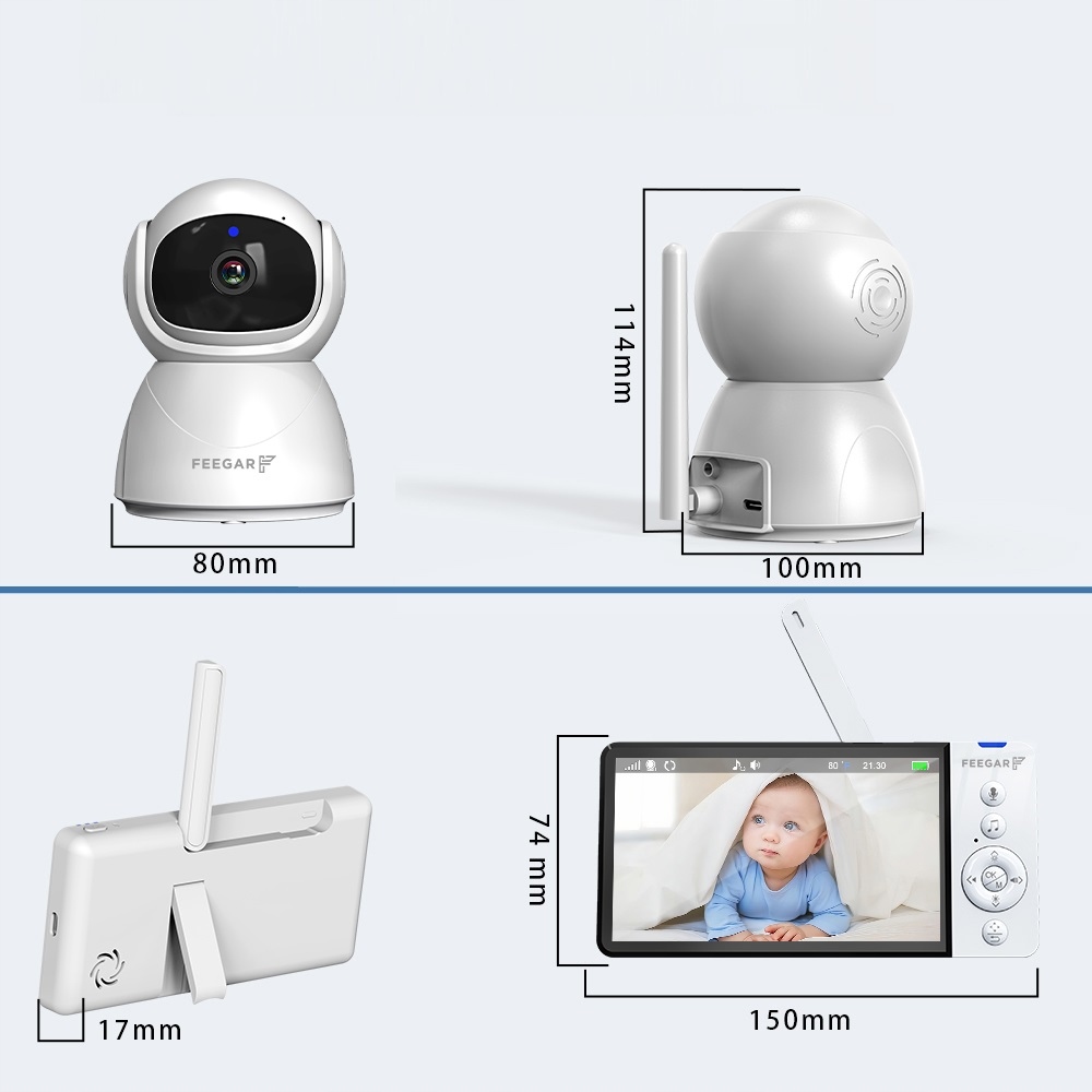 ELECTRONIC NANNY Feegar DVI kamera LCD 5 colių 5000 mAh ZOOM Įrašymas