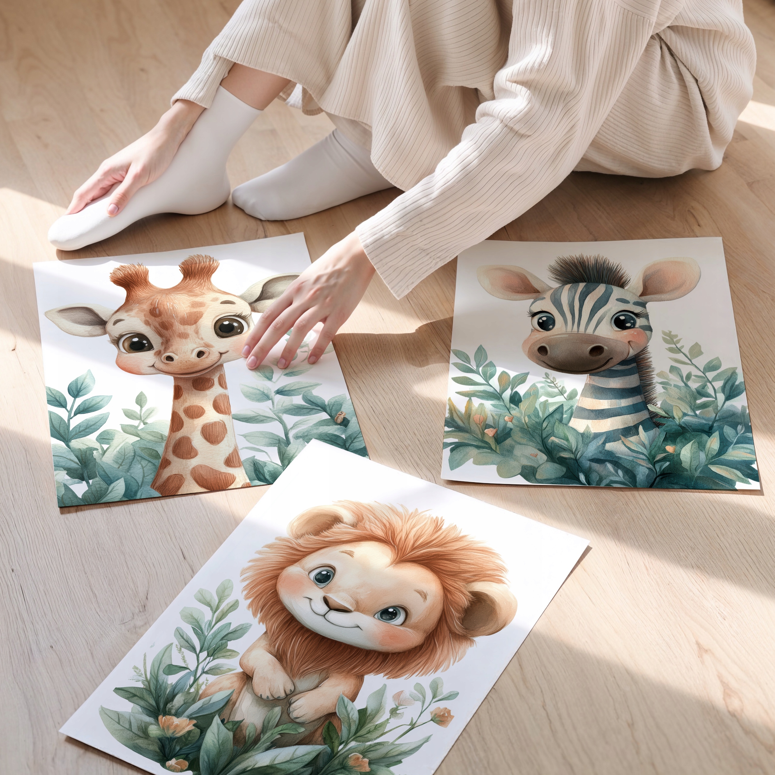 Safari vaikų kambario plakatai 30x40 cm Gyvūnai Rinkinys 3 vnt.