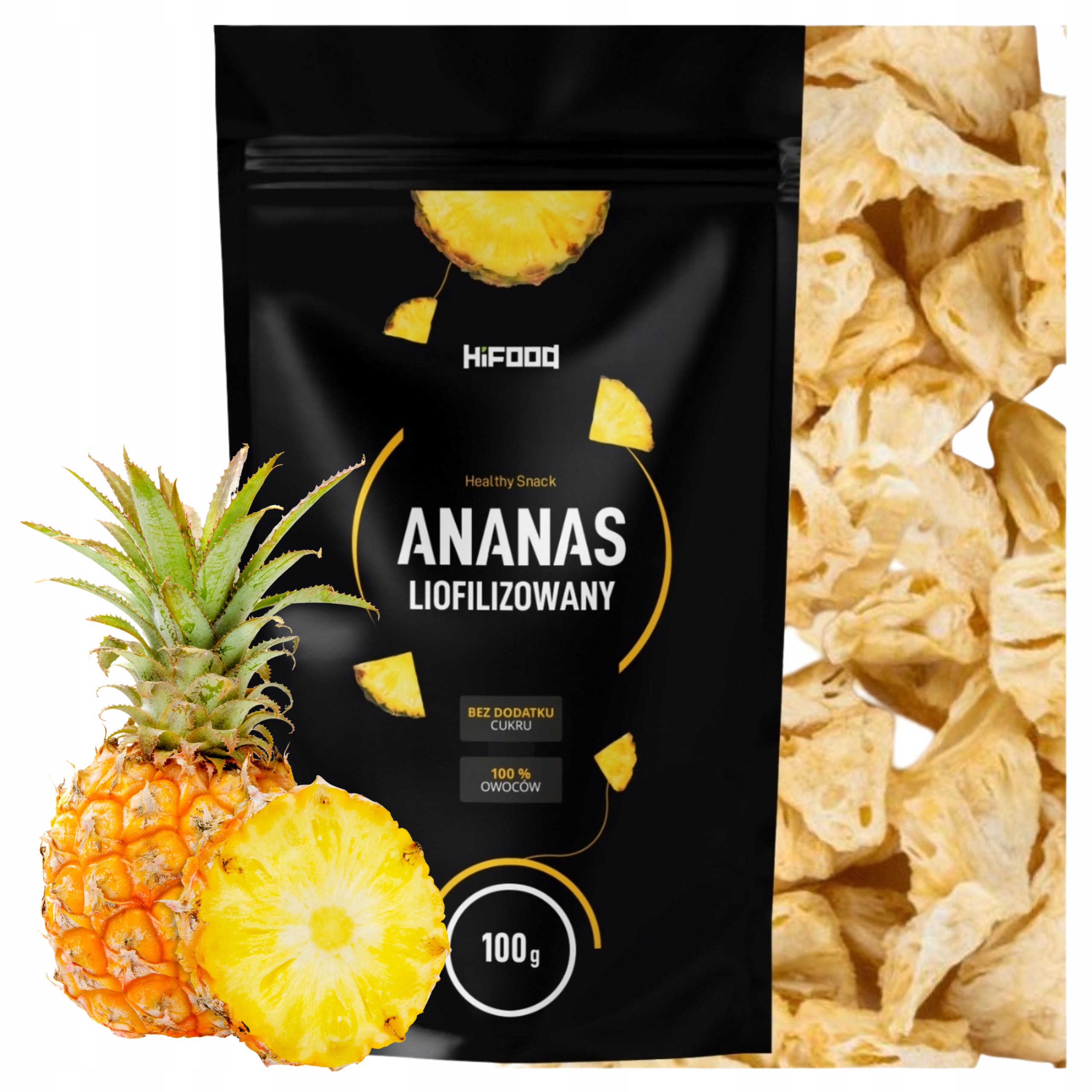 Liofilizuoti ananasų vaisiai 100 g Traškūs Švieži Be priedų Vaisiai HiFood