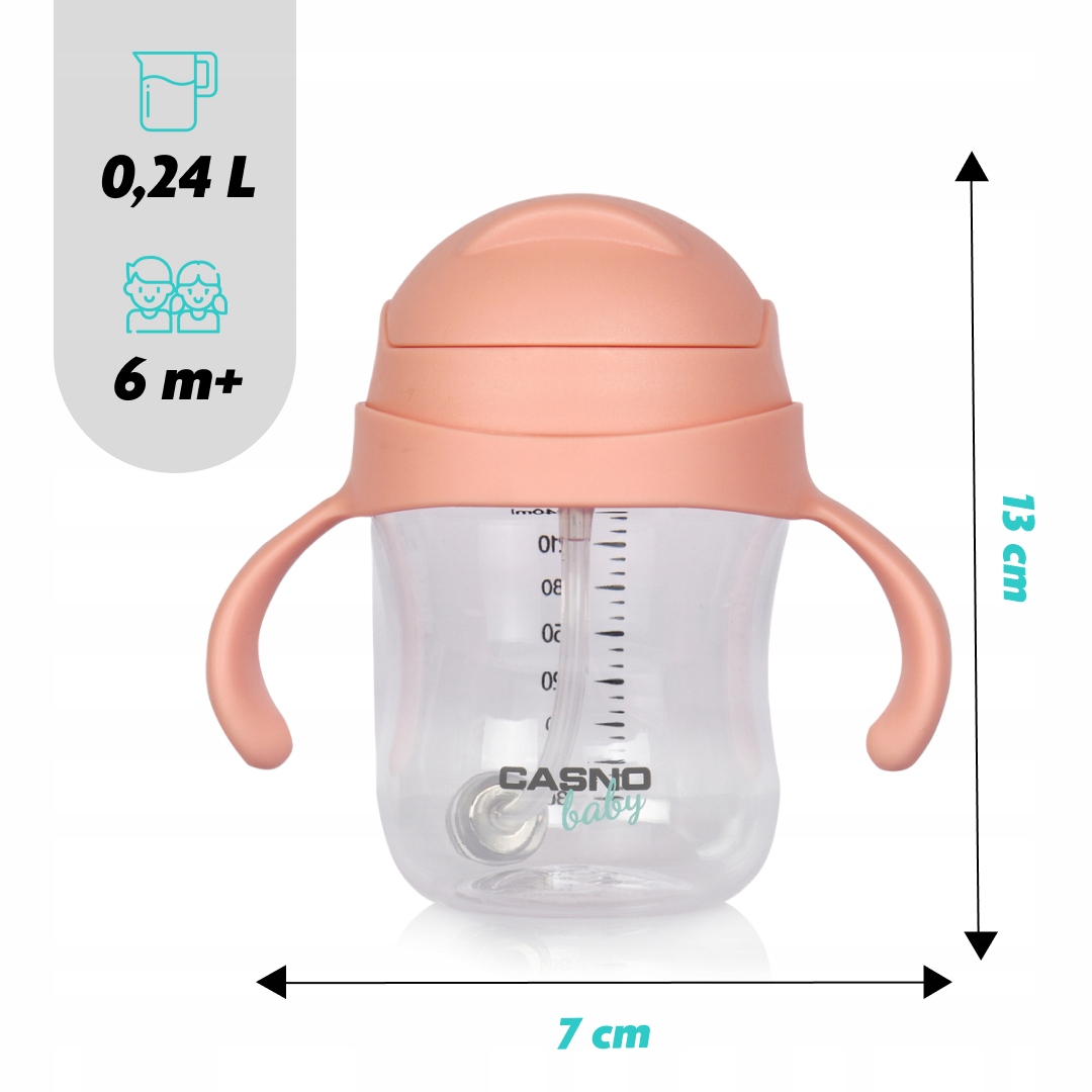 Vaikiškas buteliukas mokantis gerti, neišsiliejantis buteliukas su šiaudeliu Casno 240 ml 6m+