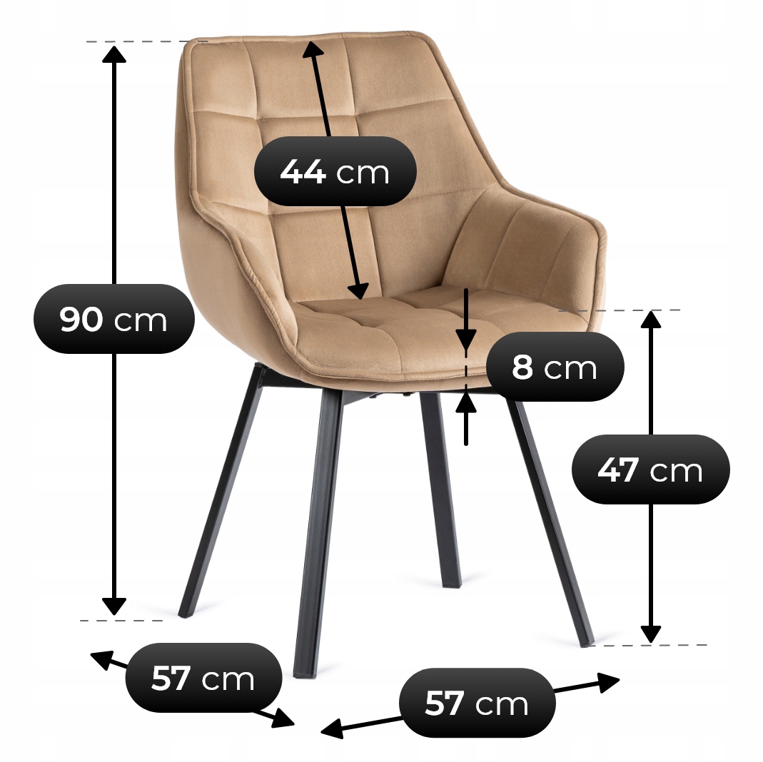 Minkšta veliūrinė pasukama kėdė valgomajam Virtuvei Svetainė Beige LUNA