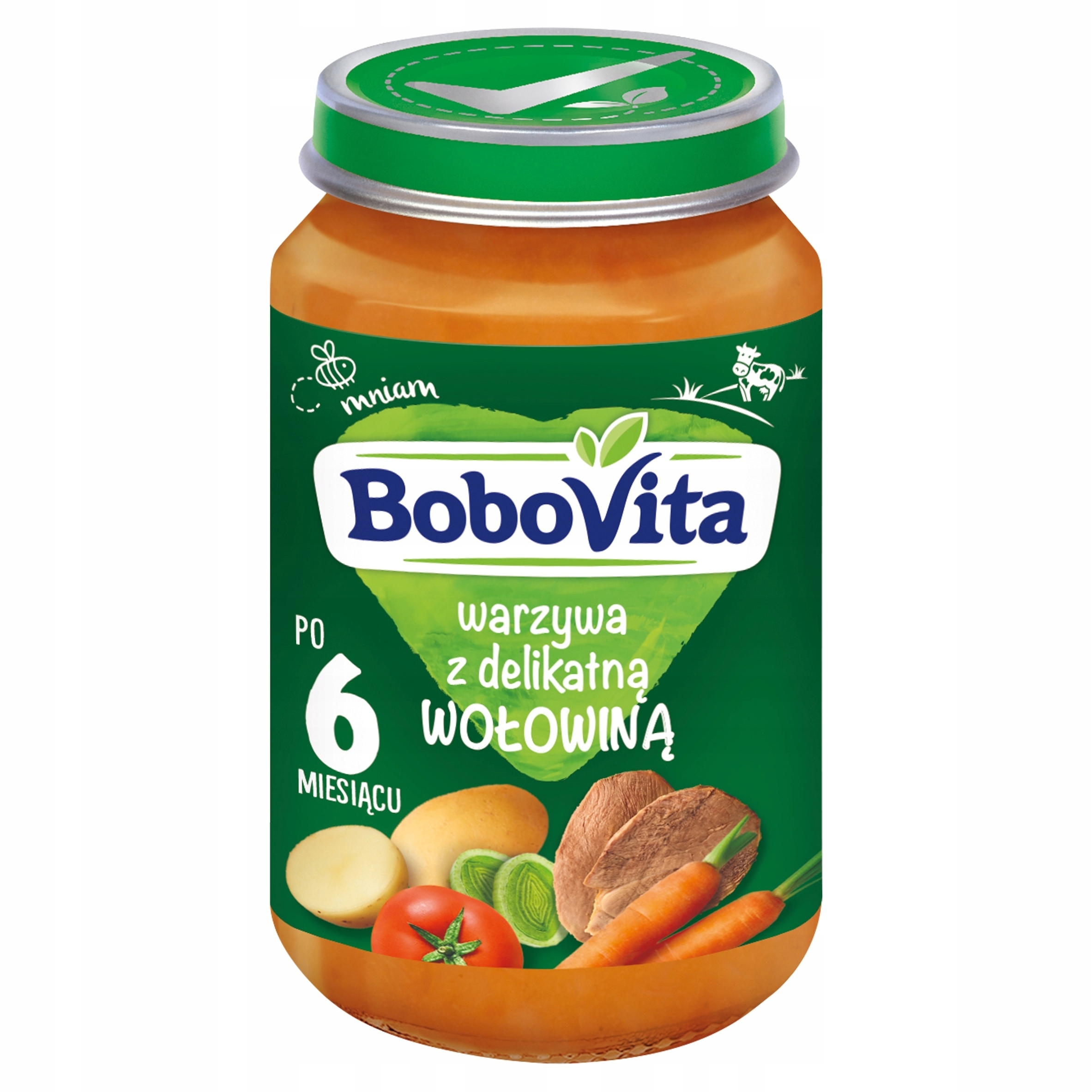 Bobovita vakarienė Daržovės su švelnia jautiena kūdikiams nuo 6 mėnesių, 190g